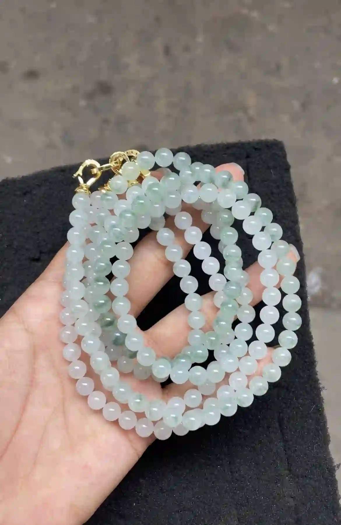   Icy White Floating Green Pattern Jadeite Multi-Layer Bracelet with Gold Plated | Myanmar Jadeite reference #4050002