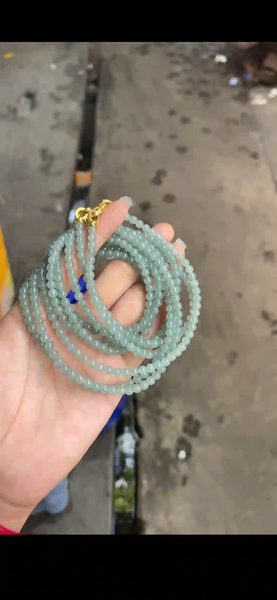 Icy Pale Blue-Green Jade Bead Multi-Strand Set with Gold Clasps | Myanmar Jadeite reference #19290001