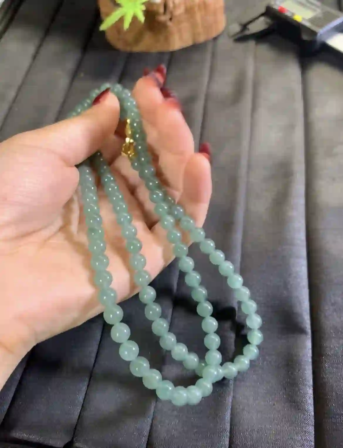 Icy Deep Blue-Green Jade Bead Necklace, view 2 | Myanmar Jadeite reference #2820010
