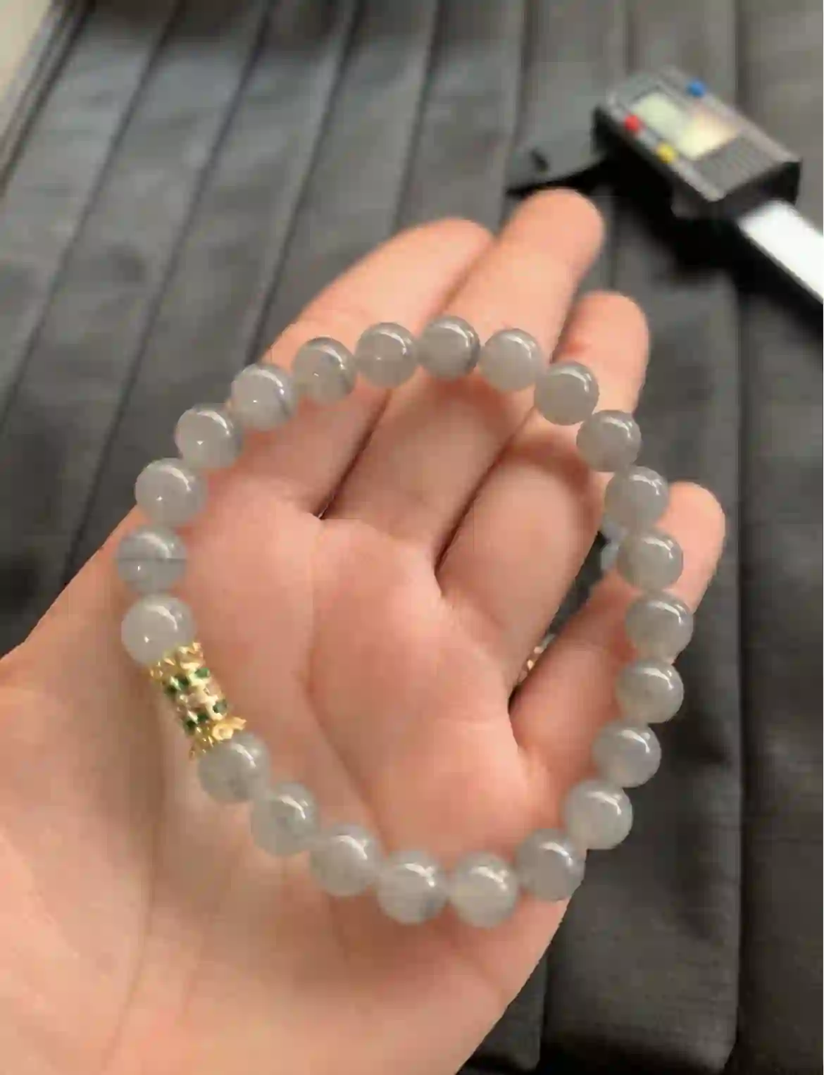 Natural Black Spot Jadeite Beaded Bracelet | Myanmar Jadeite reference #2460011