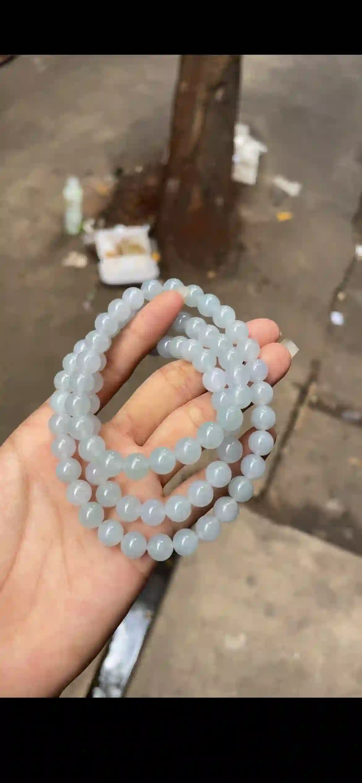  Double-Strand Premium Icy Pale Celadon Jade Bead Bracelet, view 2 | Myanmar Jadeite reference #17940001
