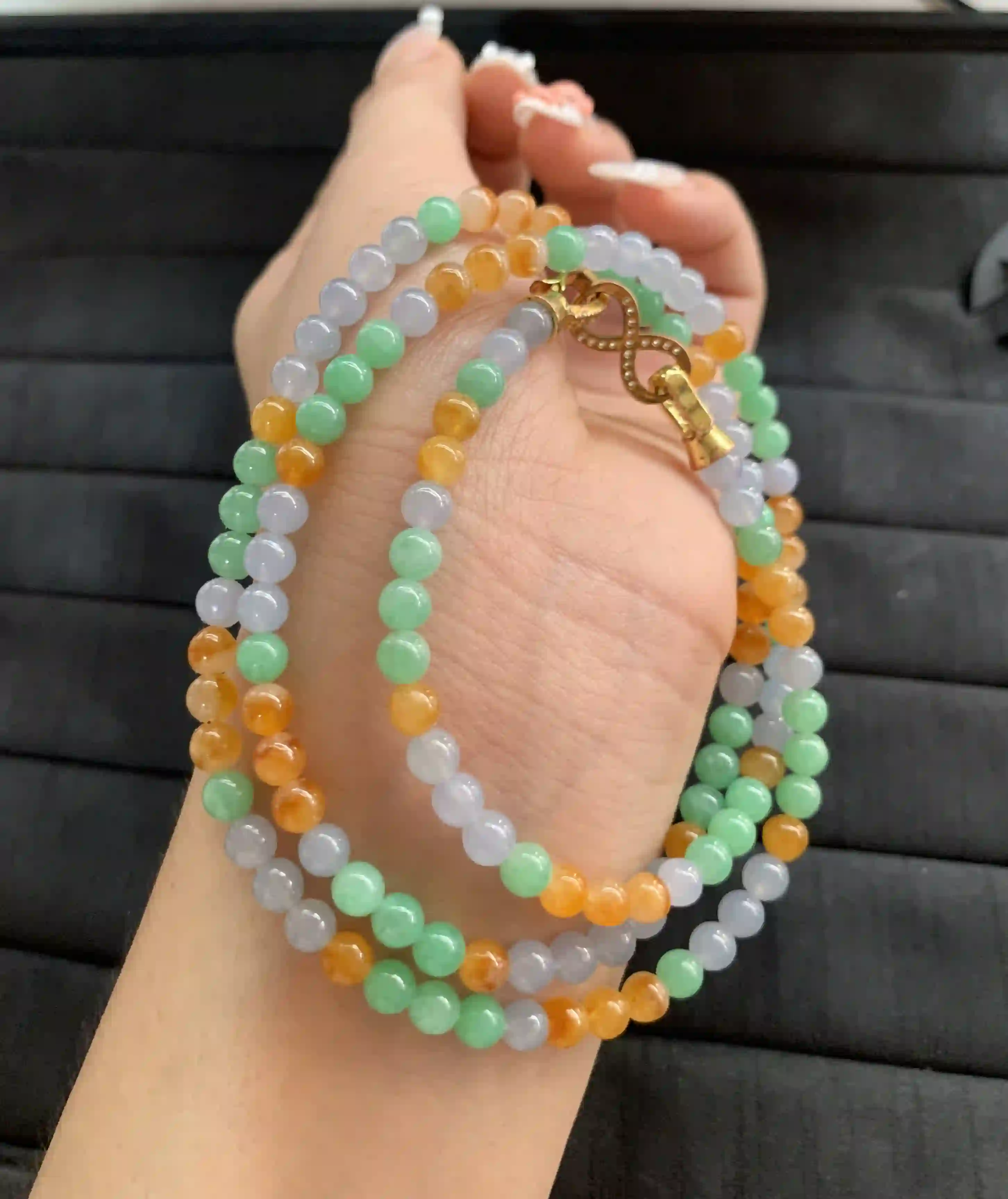 Natural Multicolor Jade Bead Necklace | Myanmar Jadeite reference #1710006