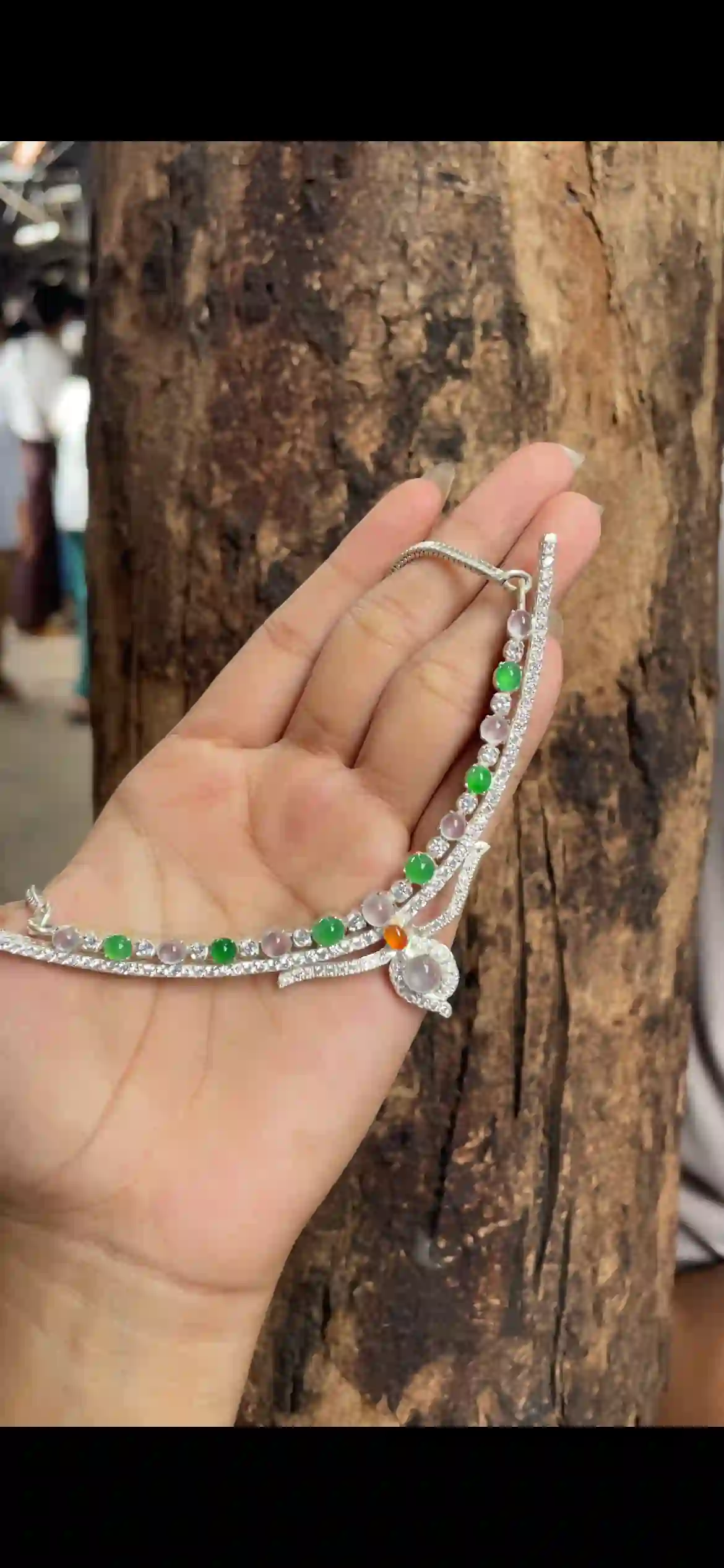 Natural Multicolor Jadeite Silver Plated Bracelet | Myanmar Jadeite reference #8340002