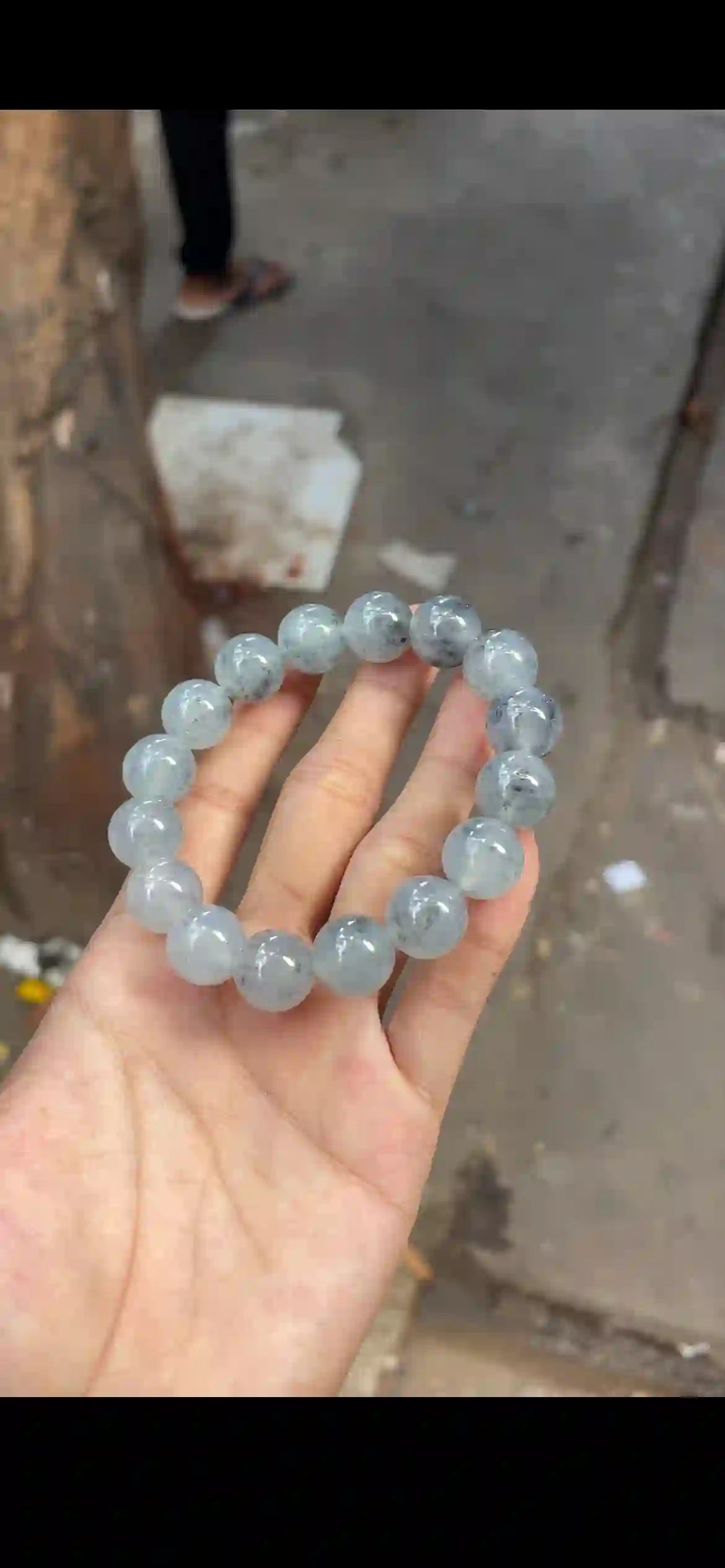 Icy Black Ink Jadeite Bead Bracelet, view 2 | Myanmar Jadeite reference #18420001