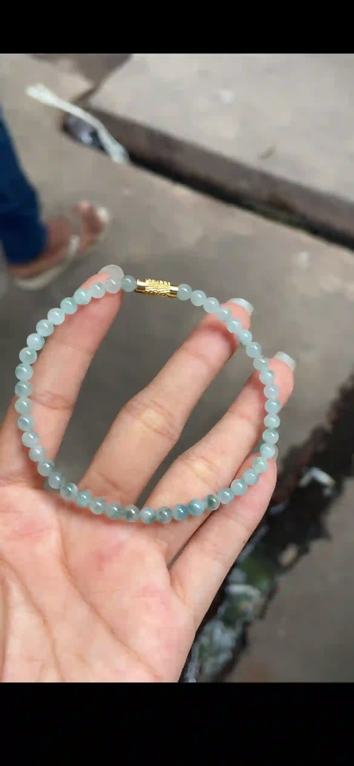 Icy Pale Blue Floating Jadeite Bead Bracelet | Myanmar Jadeite reference #15120001