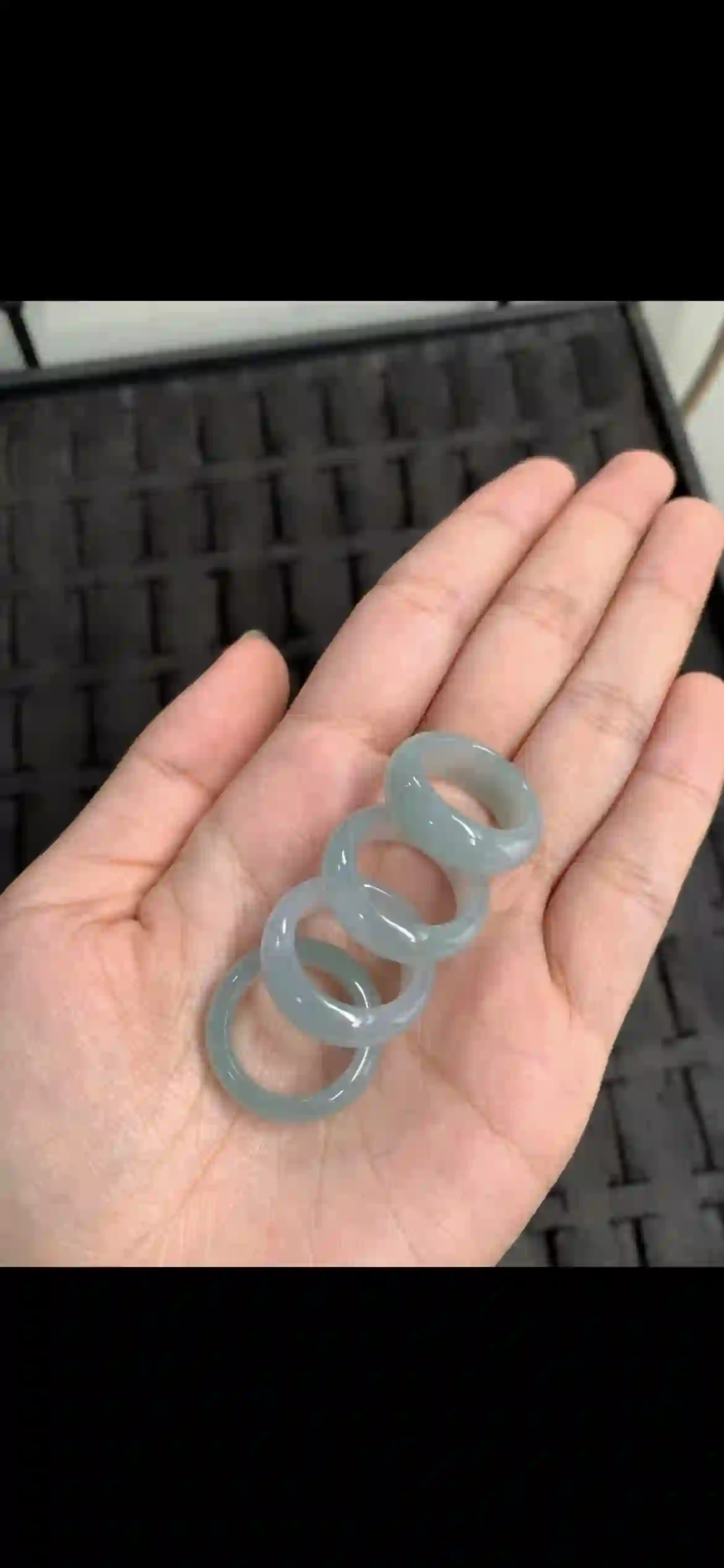  Icy Pale Celadon Jadeite Band Ring Set, view 2 | Myanmar Jadeite reference #11490001