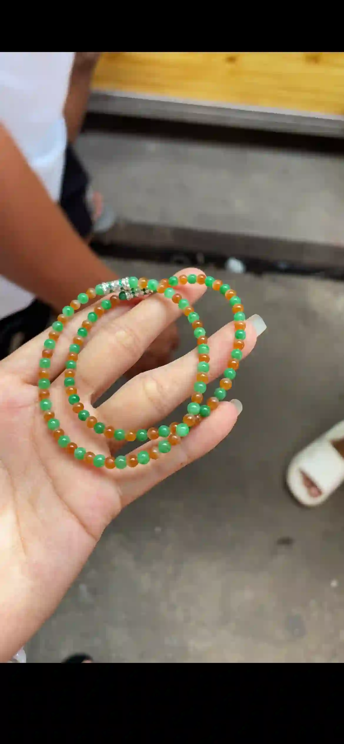 Double-Strand Vivid Green & Warm Yellow Jade Bead Bracelet with Decorative Spacer, view 2 | Myanmar Jadeite reference #18780001