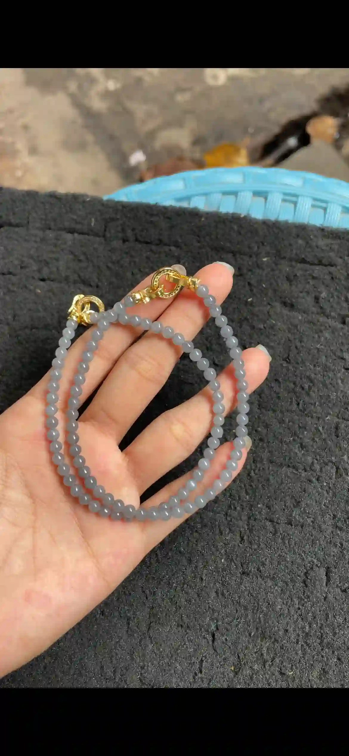 Icy Lavender Grey Jadeite Beaded Double-Strand Bracelet with Gold Clasps, view 2 | Myanmar Jadeite reference #4530001