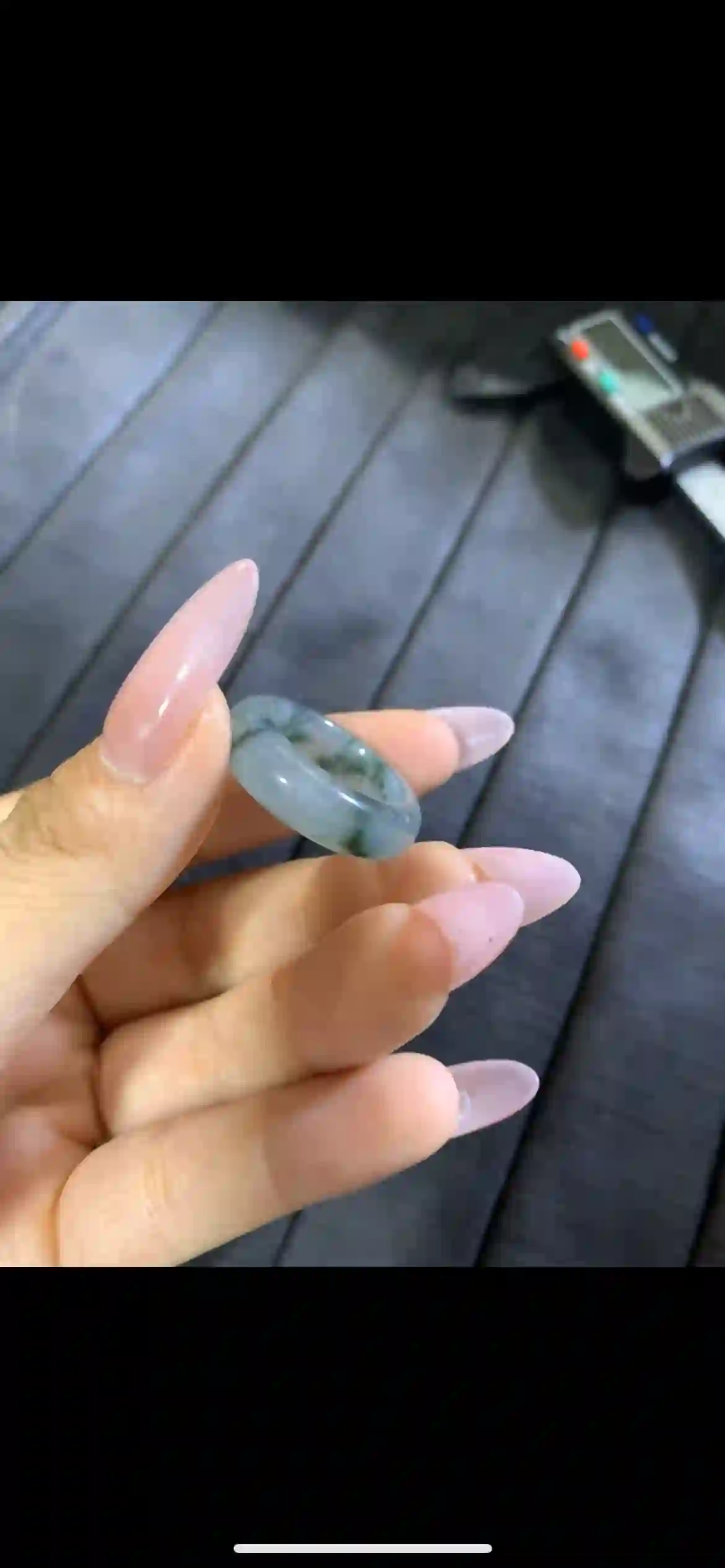 Natural Icy Floating Blue-Green Jadeite Band Ring, view 2 | Myanmar Jadeite reference #7110006