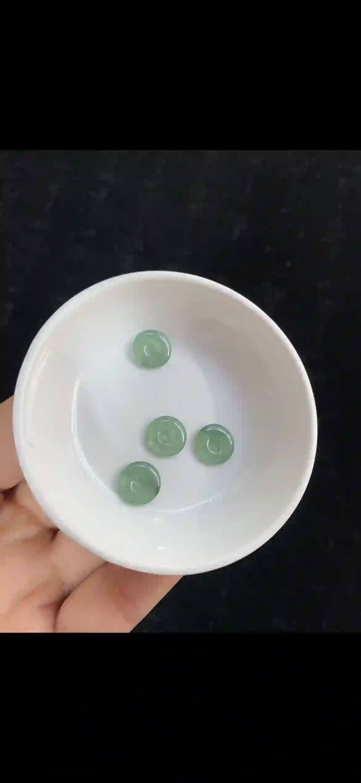 Icy Green Jade Donut Pendants — Set of 4 Peace Buckles | Myanmar Jadeite reference #31140001