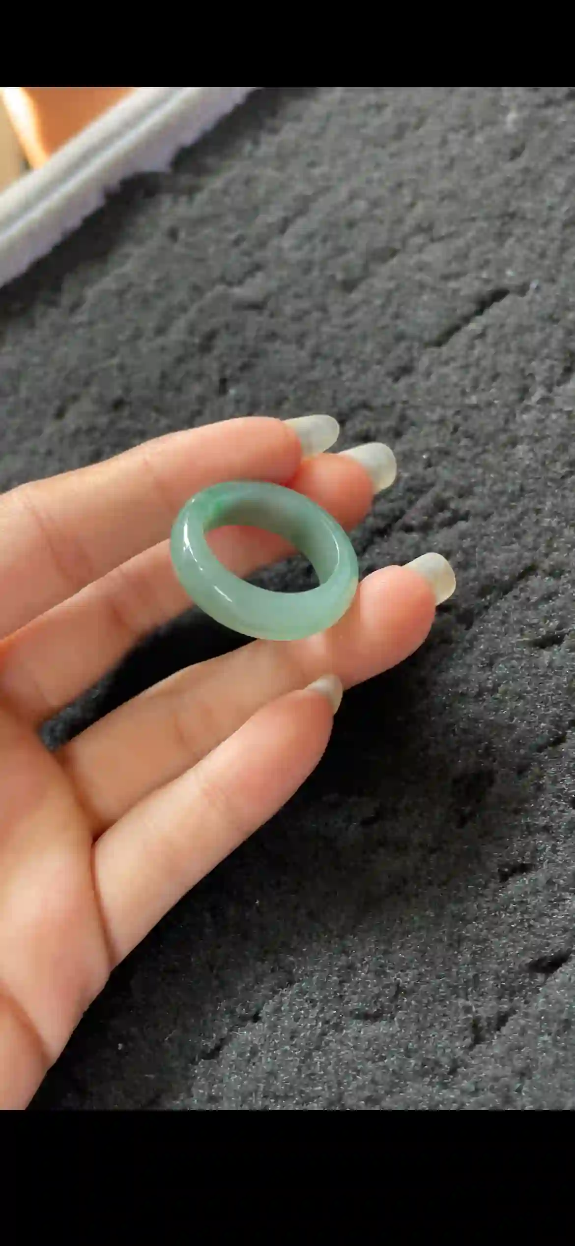 Polished Pale Blue-Green Jade Band Ring — Natural Solid Jade Ring | Myanmar Jadeite reference #29430001