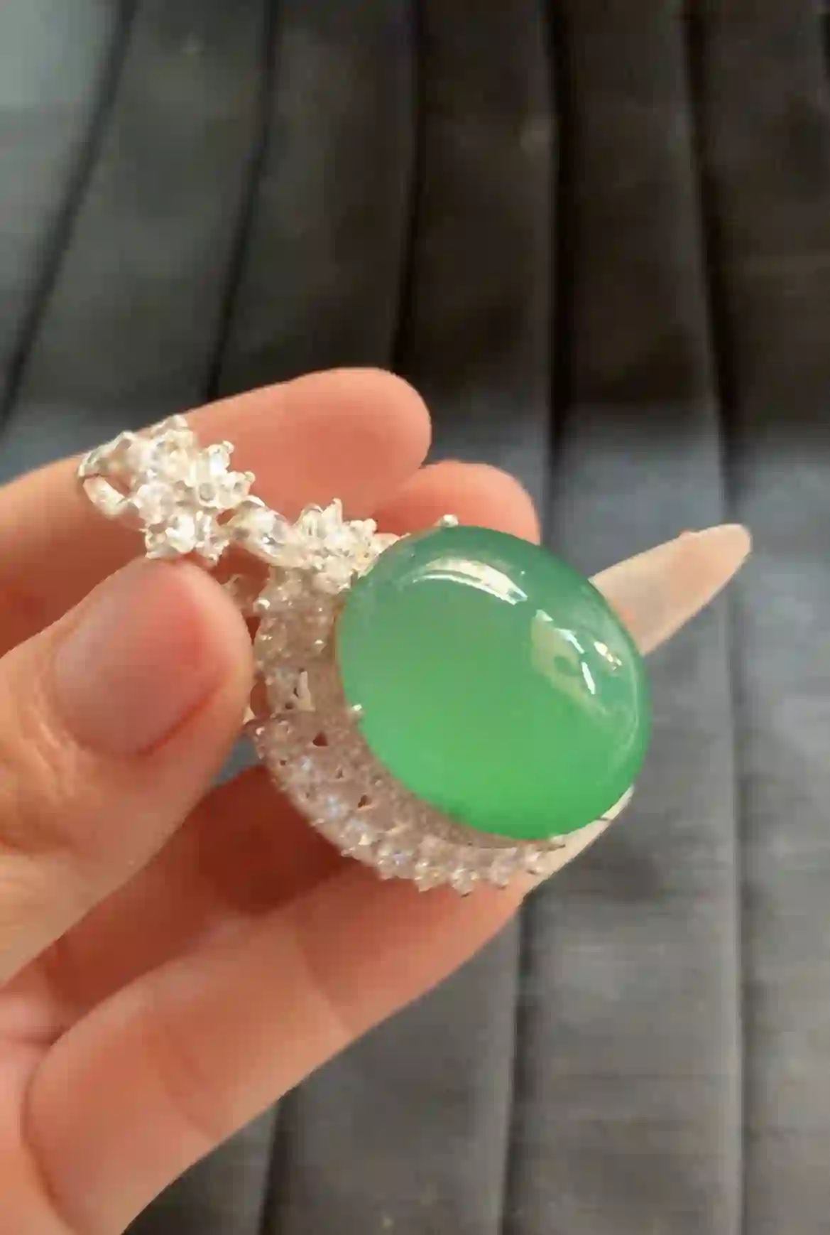Natural Icy Green Jade Pendant with Diamond Setting | Myanmar Jadeite reference #1920005