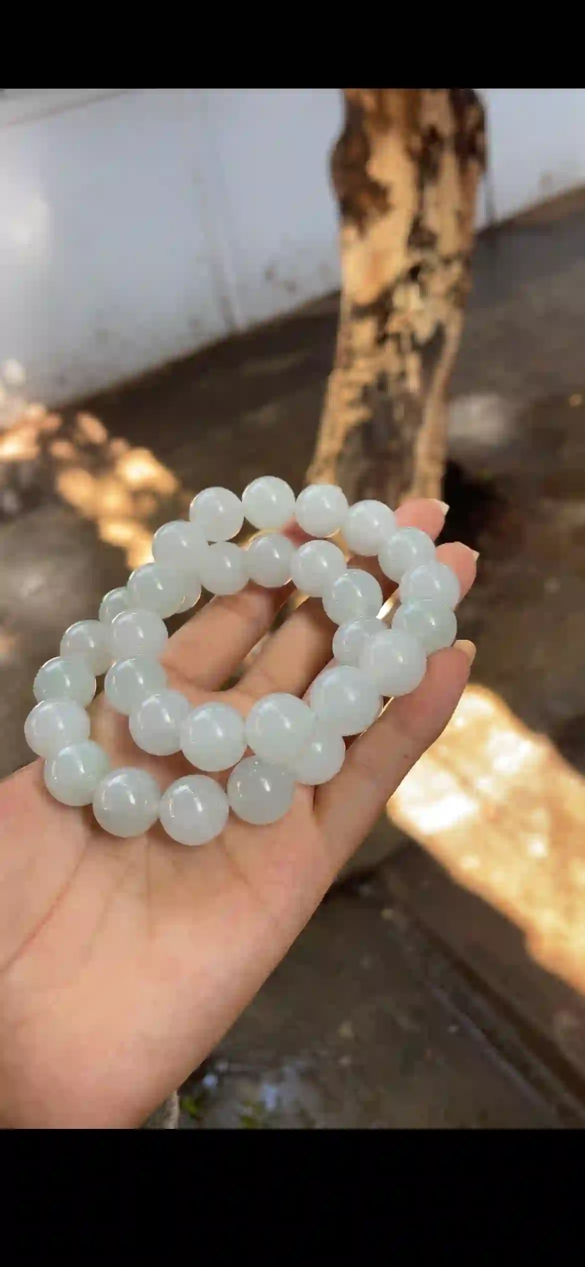 Premium Icy White Jade Large Bead Bracelet, view 2 | Myanmar Jadeite reference #27450001