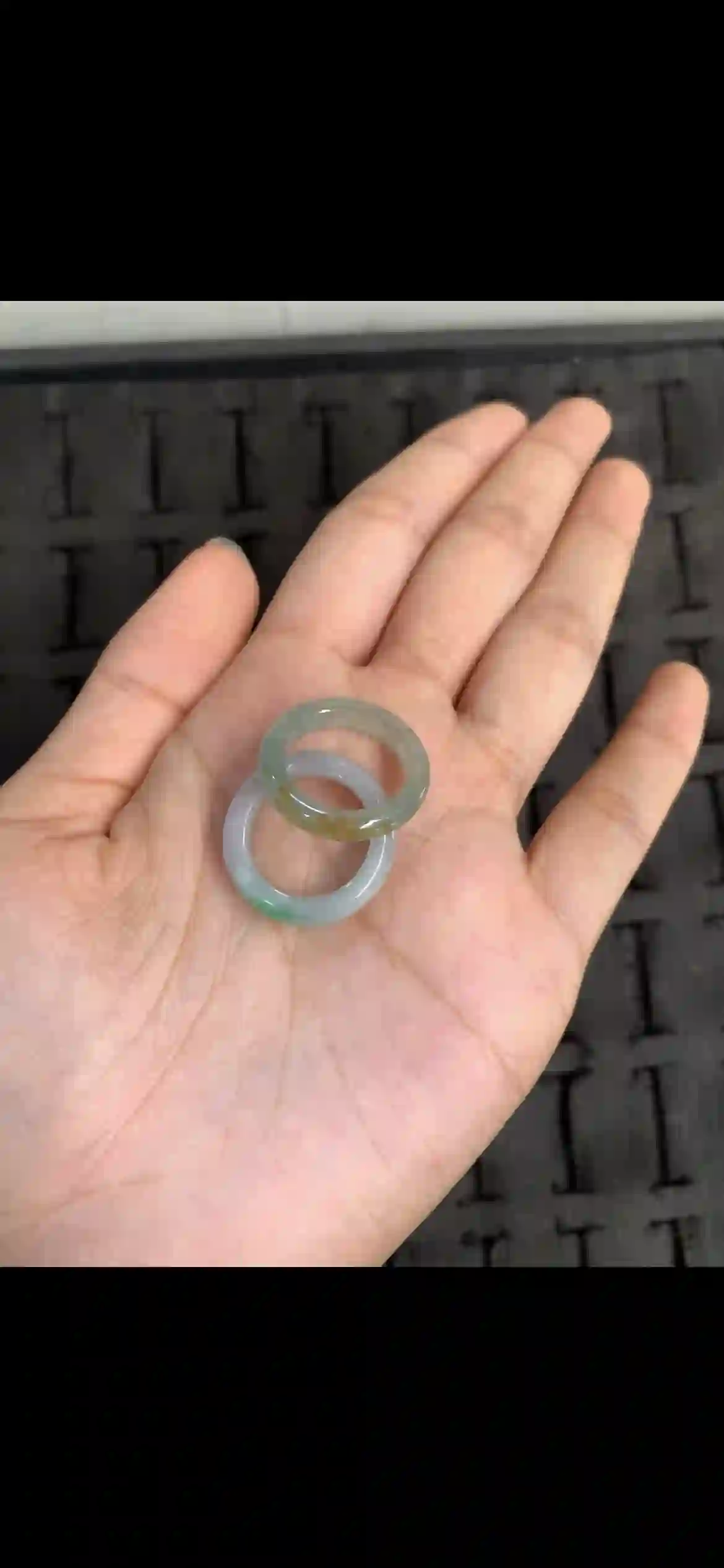 Pair of Icy Translucent Multicolor Jadeite Band Rings, view 2 | Myanmar Jadeite reference #13380001