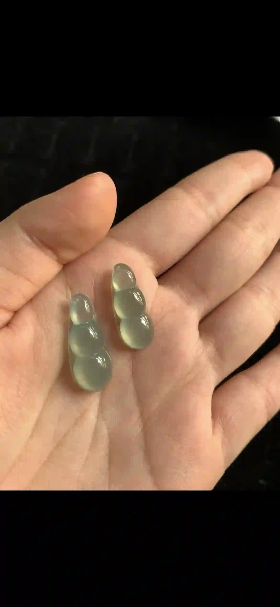 Matched Pair Icy Pale Green Jade Pea Pod Pendants — Symbol of Prosperity & Good Fortune | Myanmar Jadeite reference #36480001