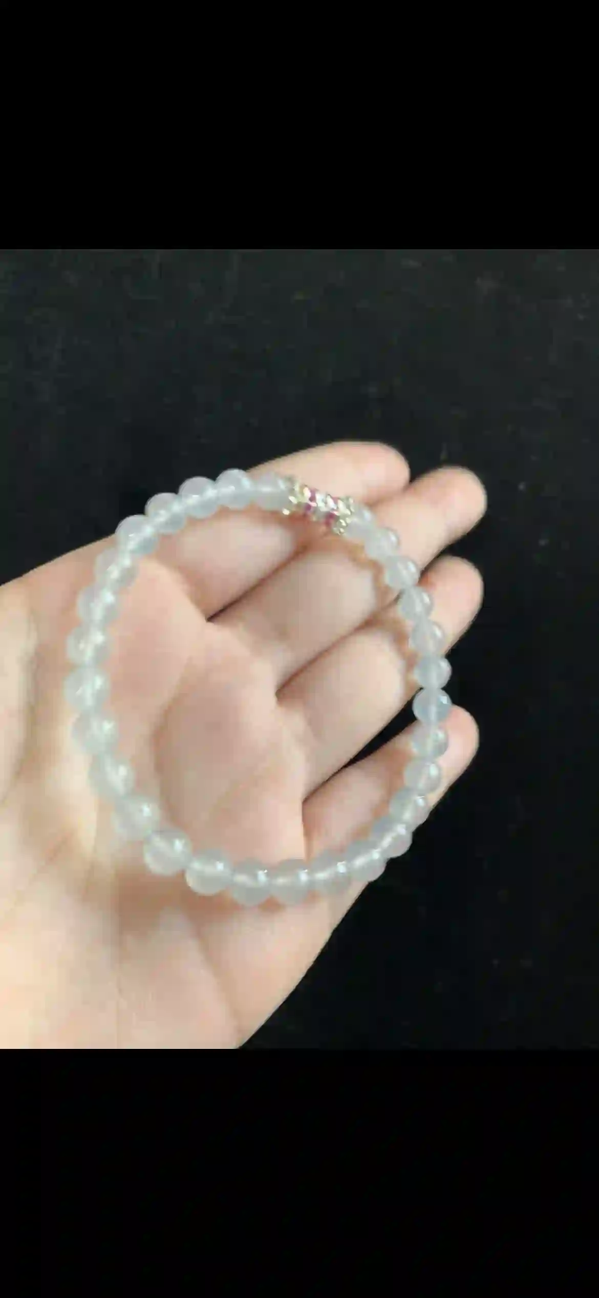 Icy Clear White Jade Beaded Bracelet with Crystal Accent | Myanmar Jadeite reference #35430001