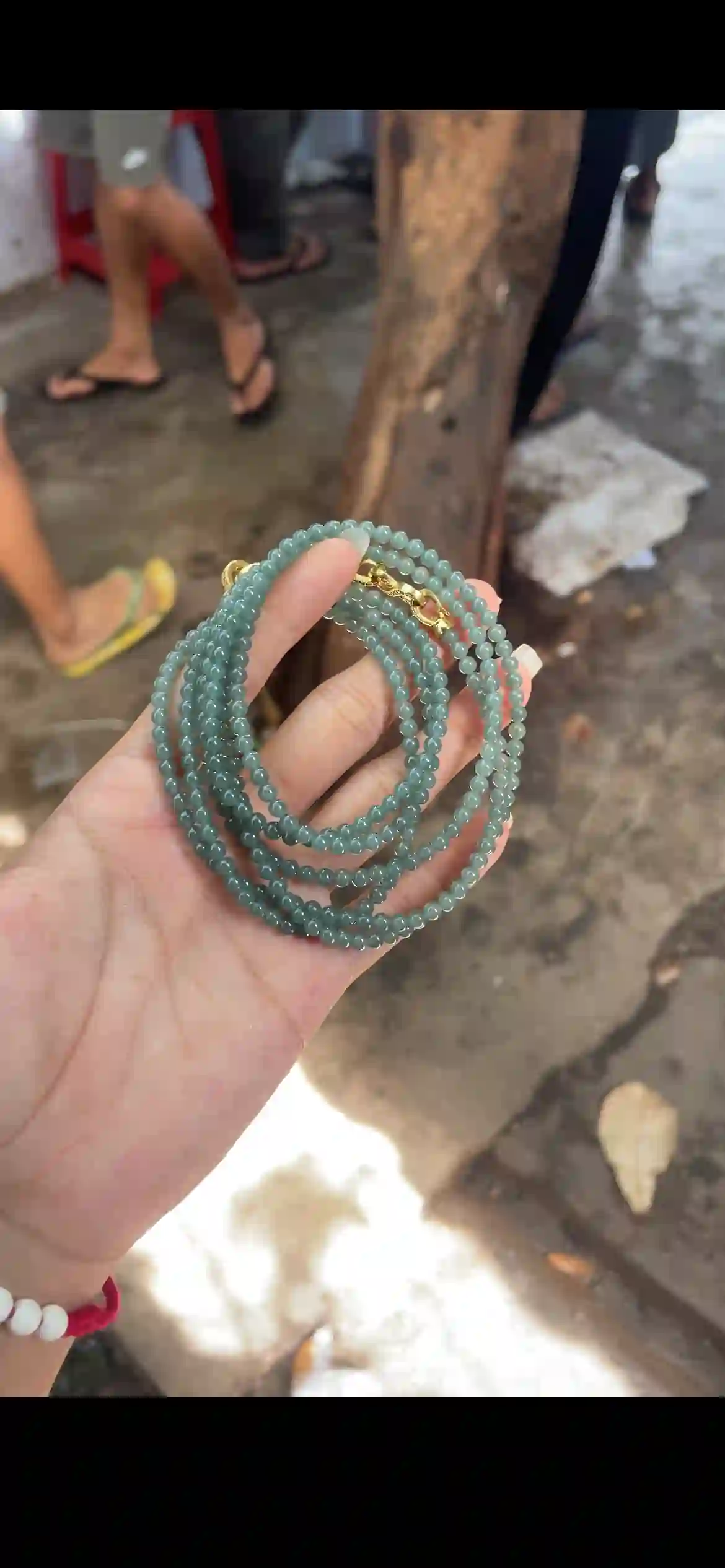 Deep Teal Green Jade Bead Multi-Strand Set with Gold Clasps, view 2 | Myanmar Jadeite reference #19410001