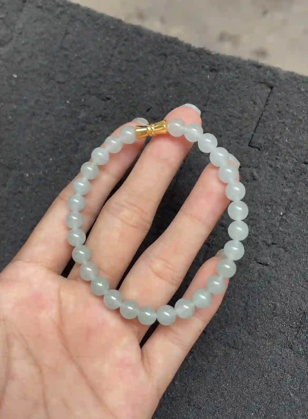  Icy Pale Blue-Green Translucent Jadeite Beaded Bracelet with Gold Plated Clasp  | Myanmar Jadeite reference #4020001