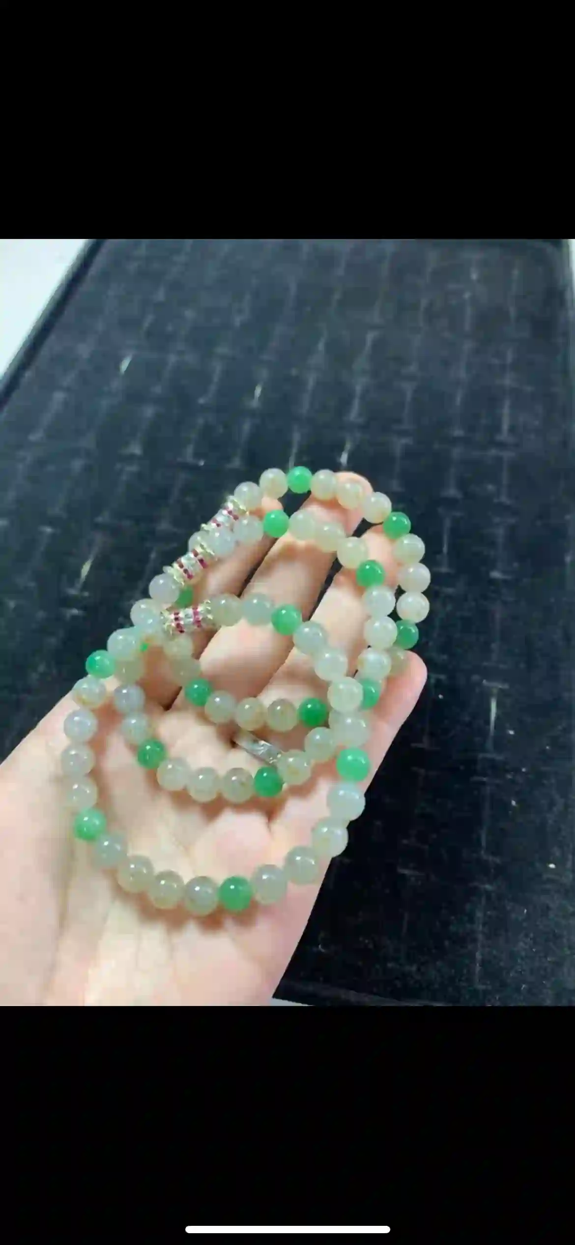 Soft Pale Green Jade Bead Strand with Bright Green Accents & Crystal Spacers, view 2 | Myanmar Jadeite reference #20940001