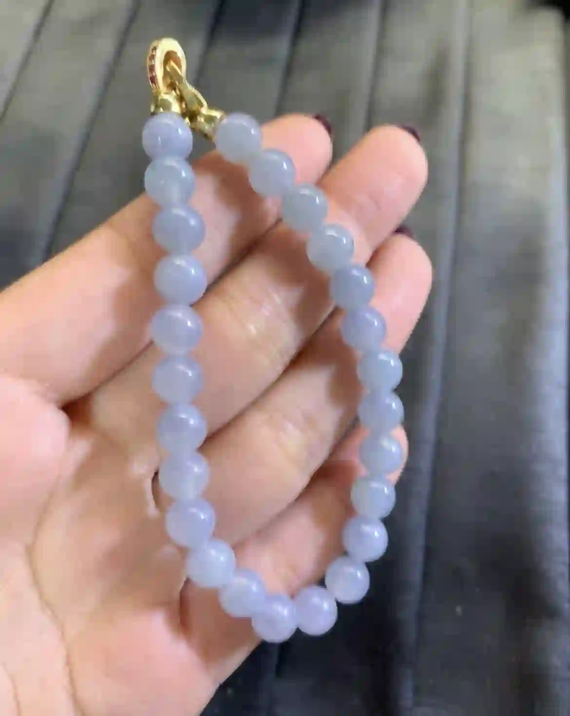 Icy Lavender Blue Jade Bead Bracelet, view 2 | Myanmar Jadeite reference #2850010