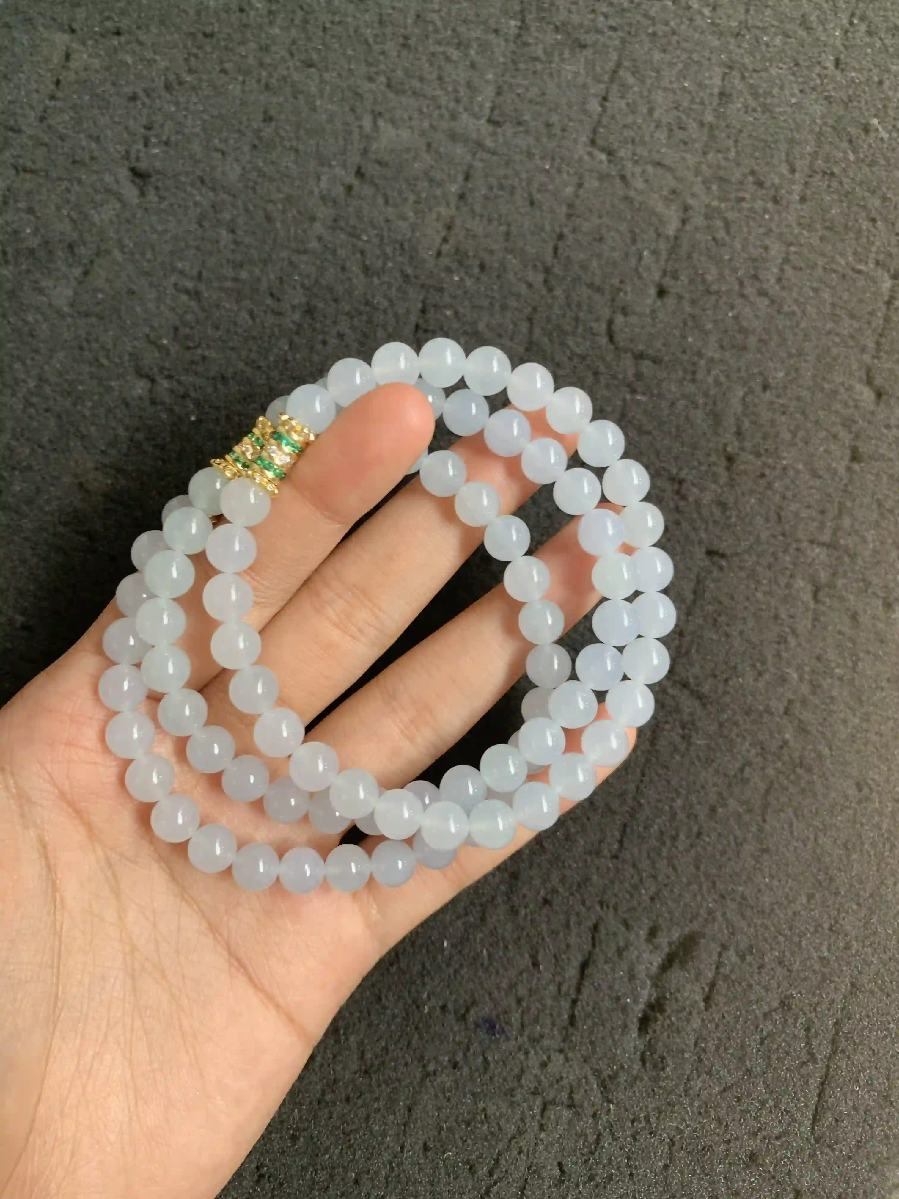 Icy White Jade Bead Bracelet, view 2 | Myanmar Jadeite reference #2130009