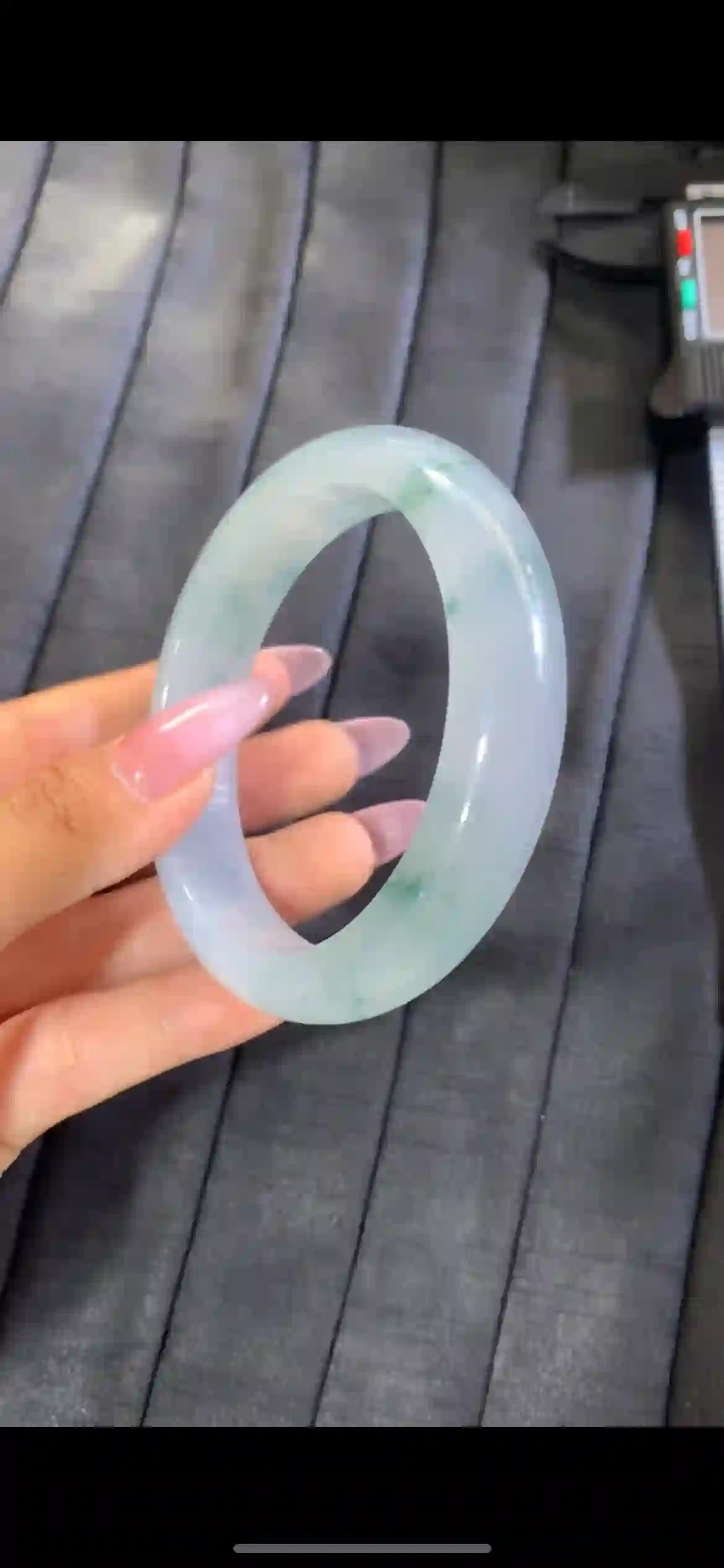 Natural Icy Floating Blue-Green Jadeite Round Bangle | Myanmar Jadeite reference #7110003