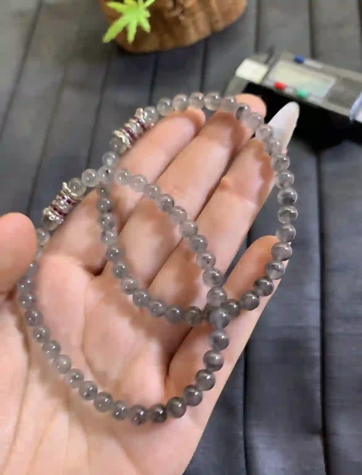 Natural Icy White Jade Beaded Bracelet, view 2 | Myanmar Jadeite reference #2250008