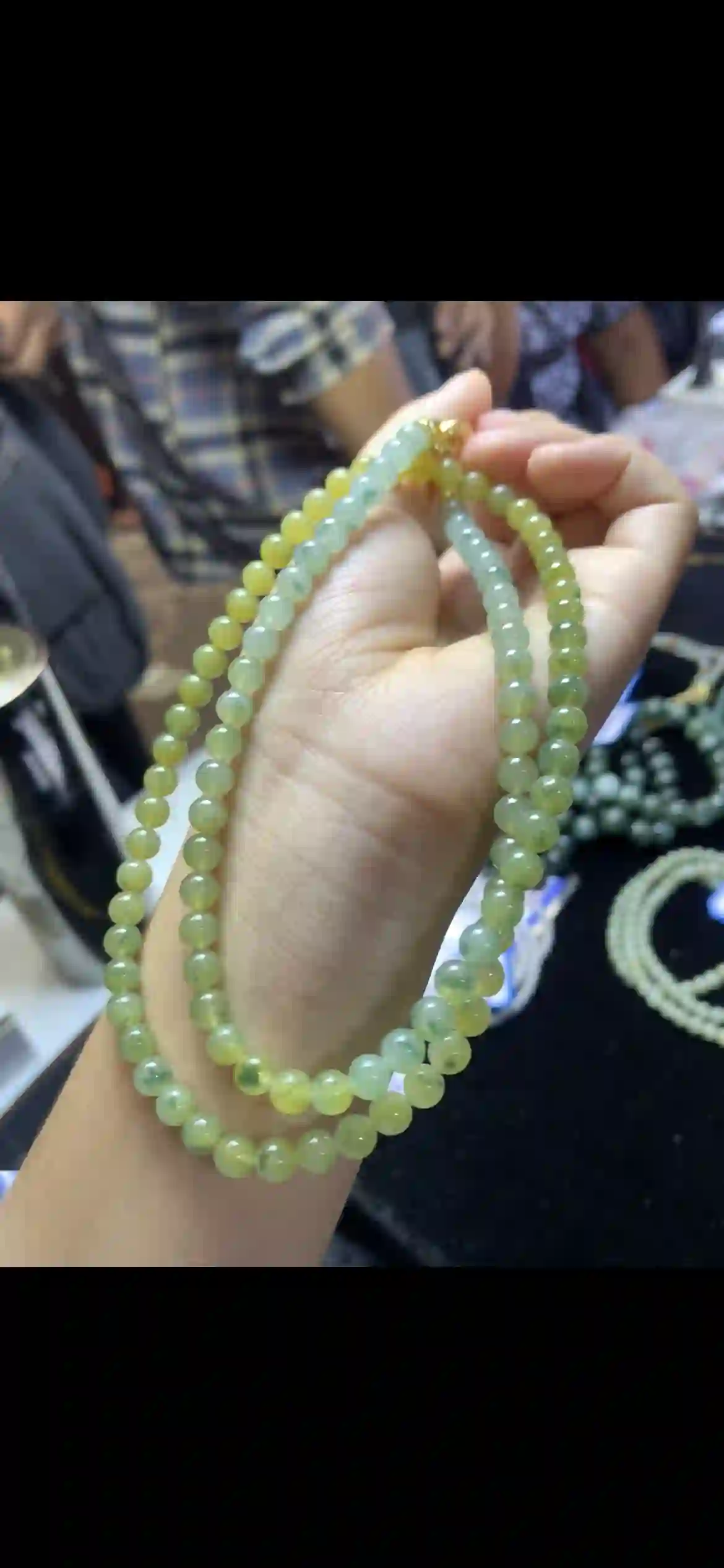 Sunset Gradient Green & Yellow Jadeite Bead Necklace | Myanmar Jadeite reference #15030001