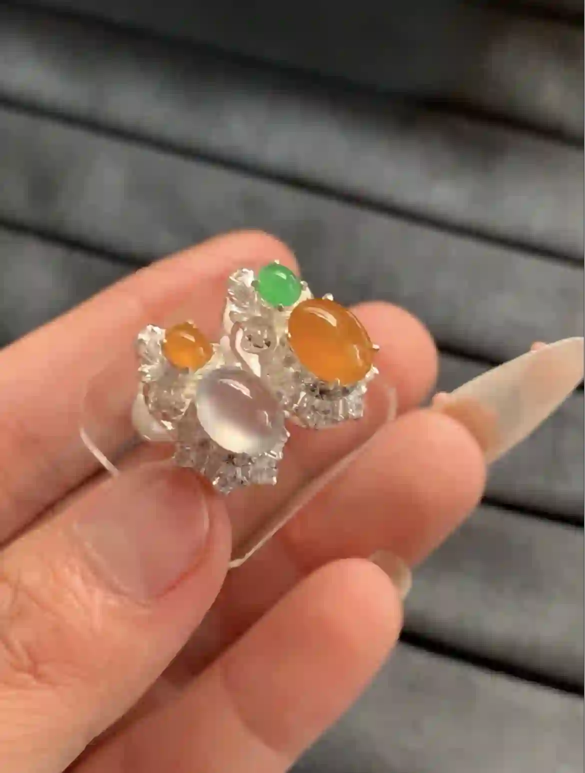 Multicolor Jade Pendant with Gem Accents, view 2 | Myanmar Jadeite reference #2160010