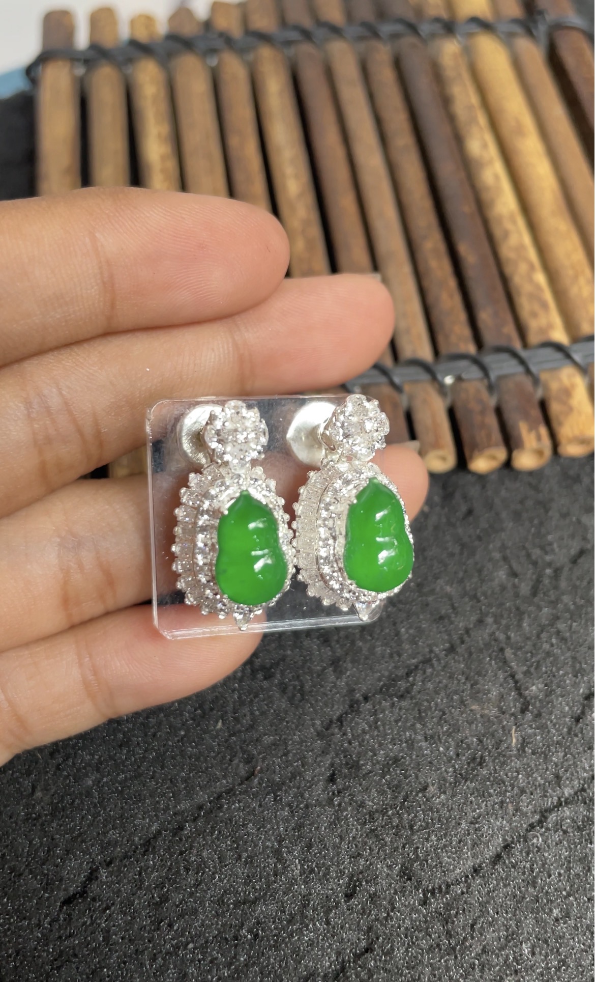 Vivid Green Jade Gourd Earrings - Burmese Jadeite Type A from Hpakant, Myanmar | Myanmar Jadeite