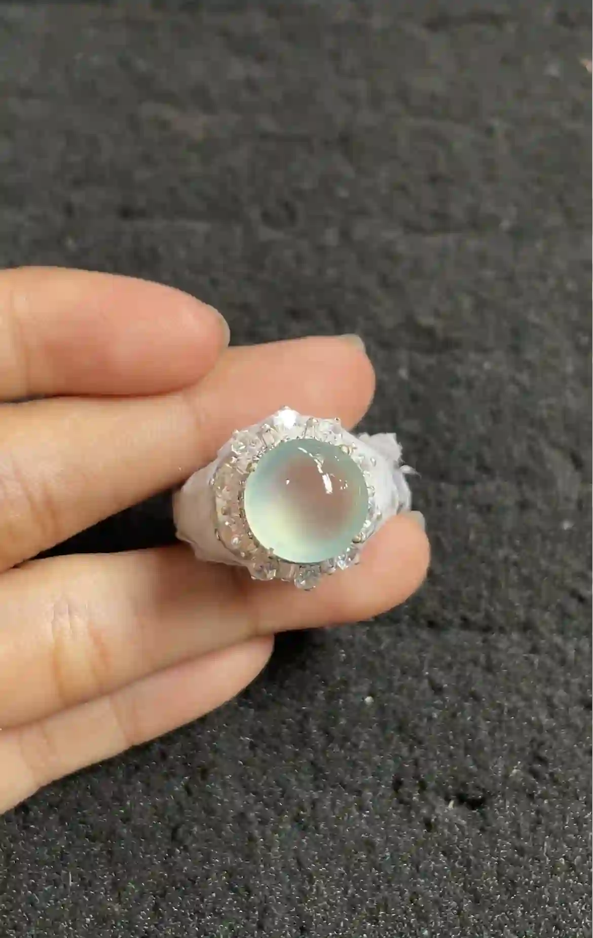 Natural Icy Green Jade Cabochon Ring | Myanmar Jadeite reference #2310003