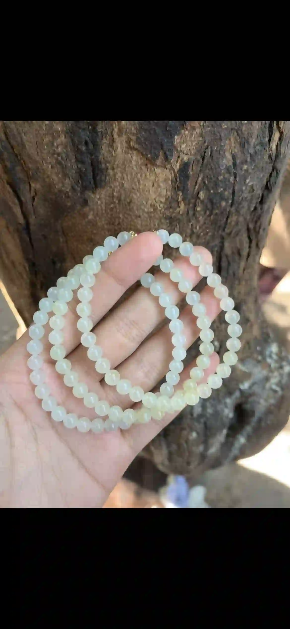 Soft Pale Yellowish-Icy Jade Long Beaded Necklace | Myanmar Jadeite reference #37170001