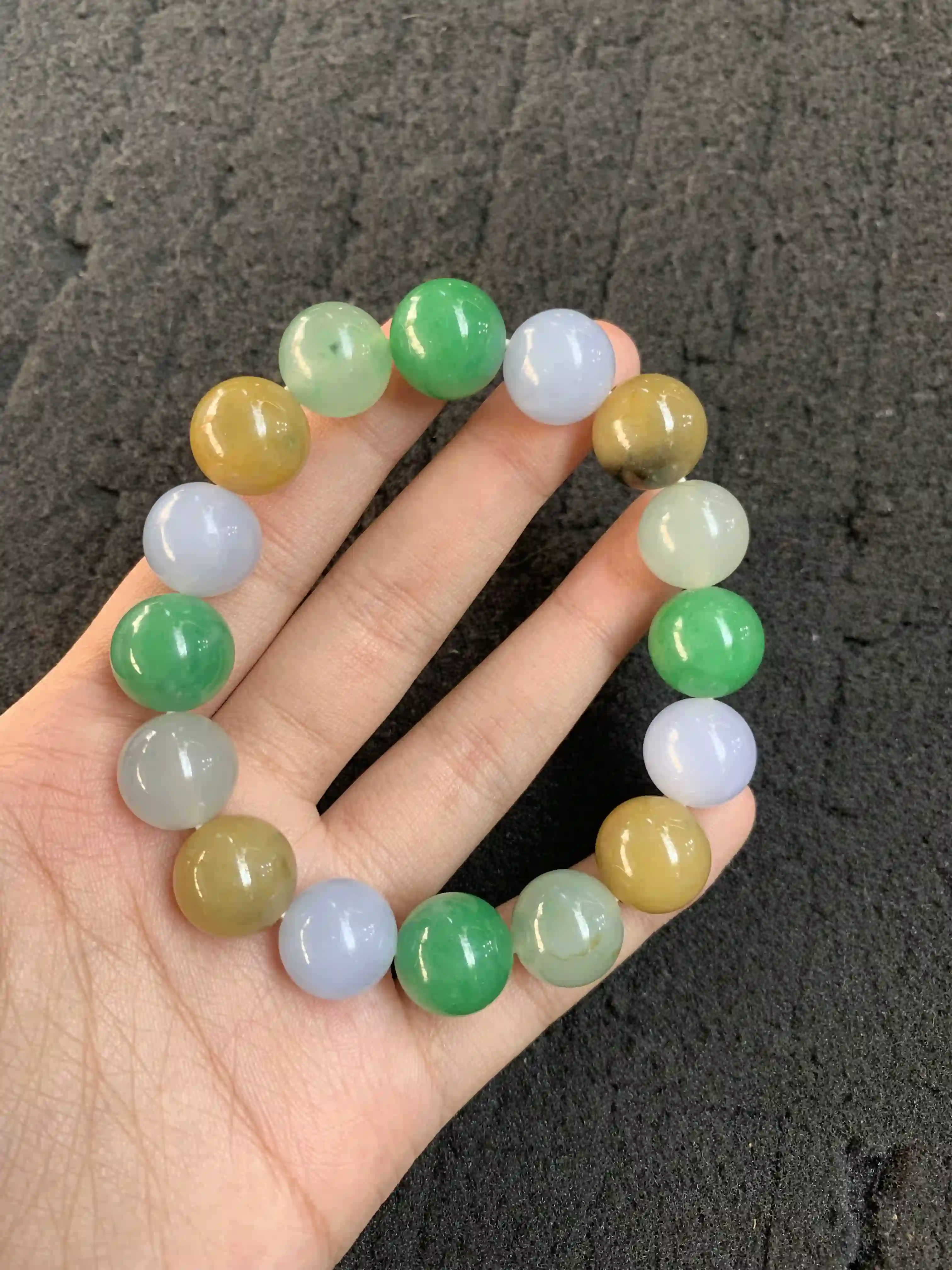 Colorful Multi-Hued Jade Bead Bracelet, view 2 | Myanmar Jadeite reference #1320004