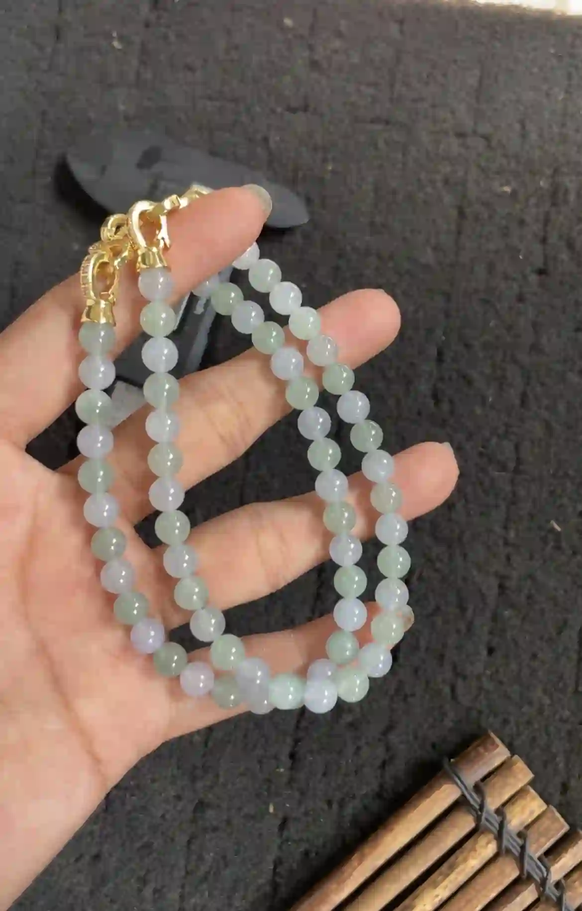  Icy Multi-Tone Jadeite Beaded Necklace with Gold Clasp | Myanmar Jadeite reference #3090002