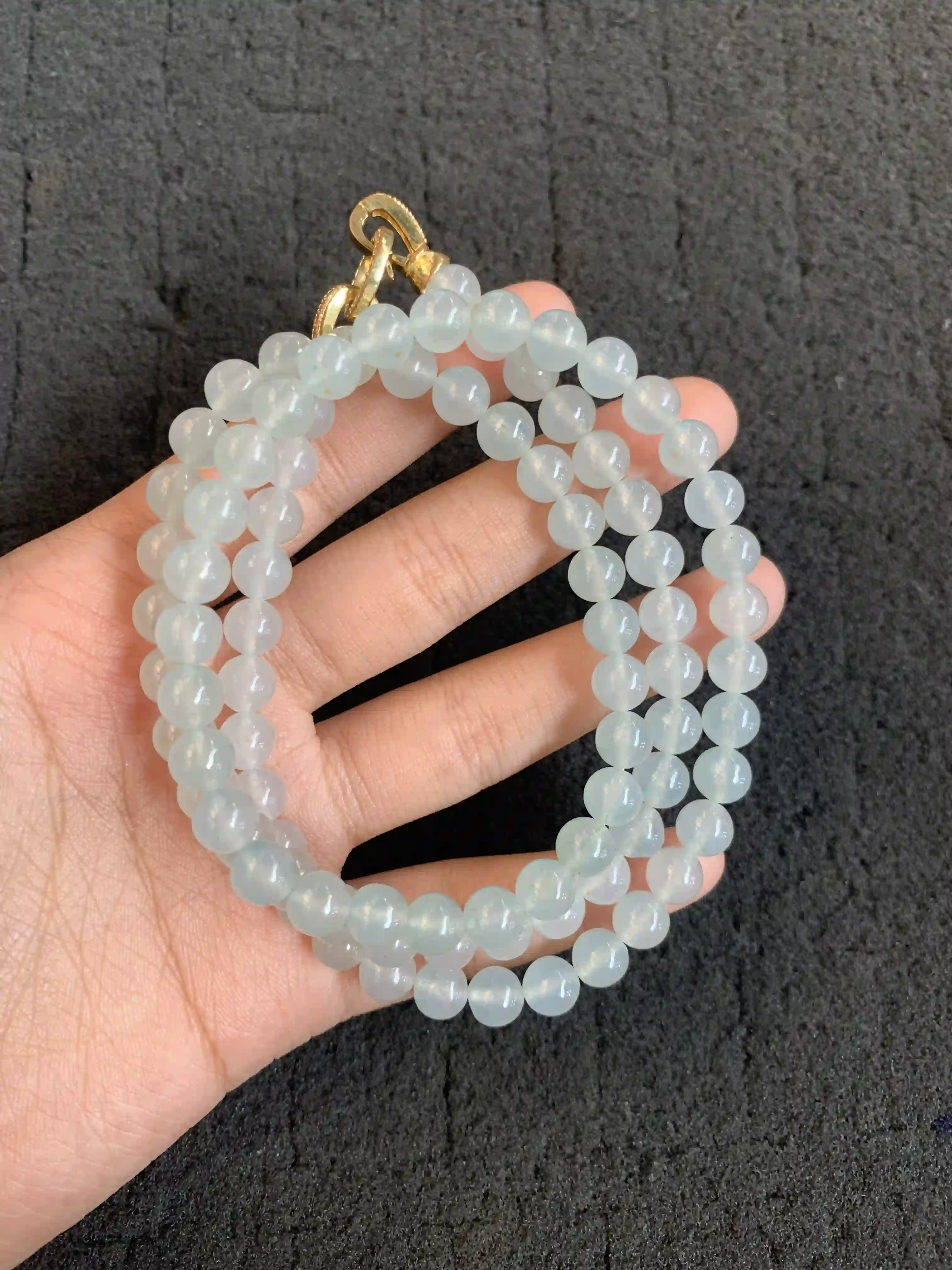  Translucent Ice-Type Jadeite Multi-Strand Necklace with Gold Clasp, view 2 | Myanmar Jadeite reference #1470003
