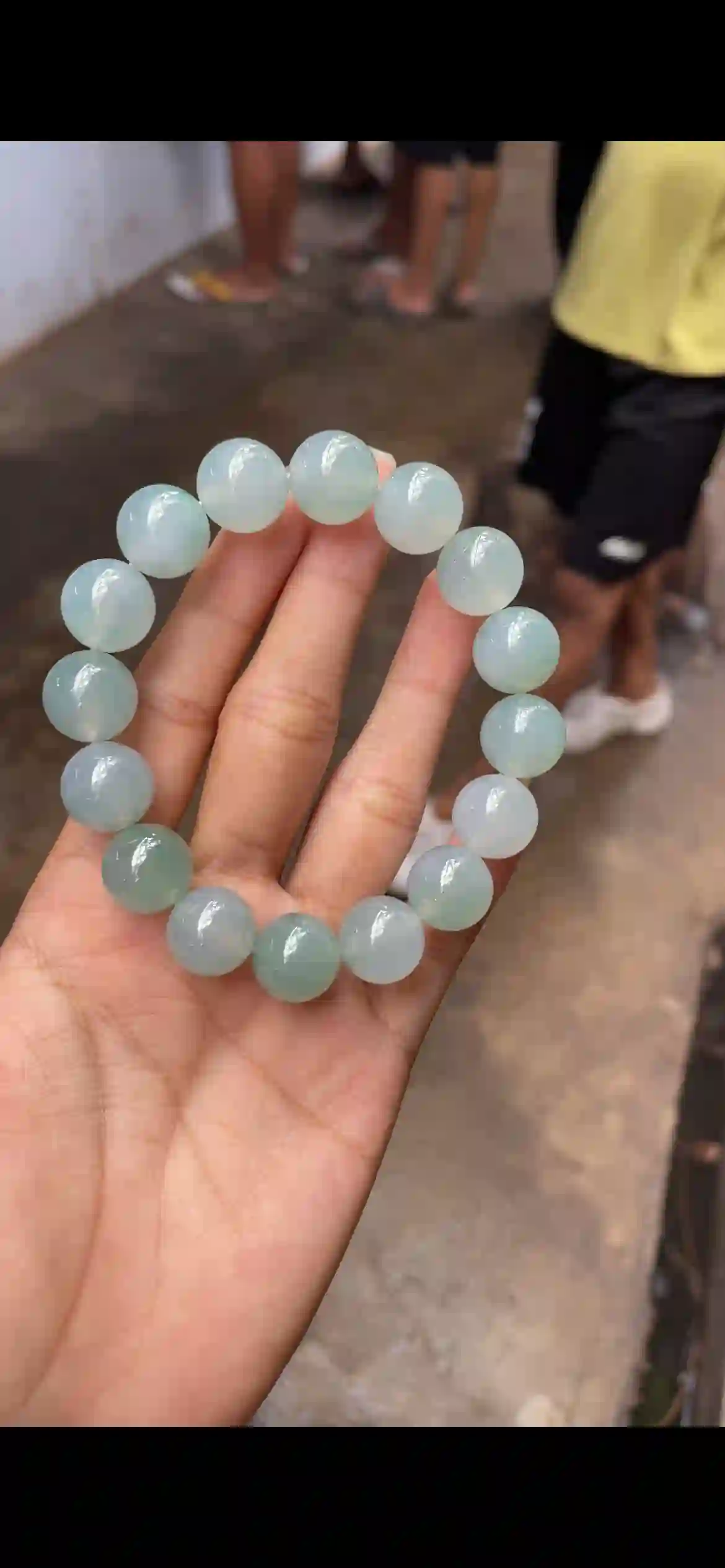  Large Icy Watery Green Jadeite Bead Bracelet, view 2 | Myanmar Jadeite reference #8610001