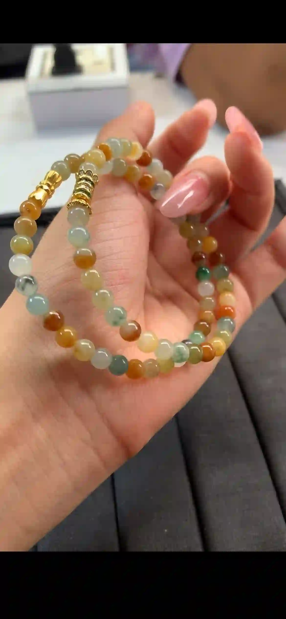 Warm Multi-Tone Rainbow Jadeite Double-Strand Bracelet | Myanmar Jadeite reference #10620001