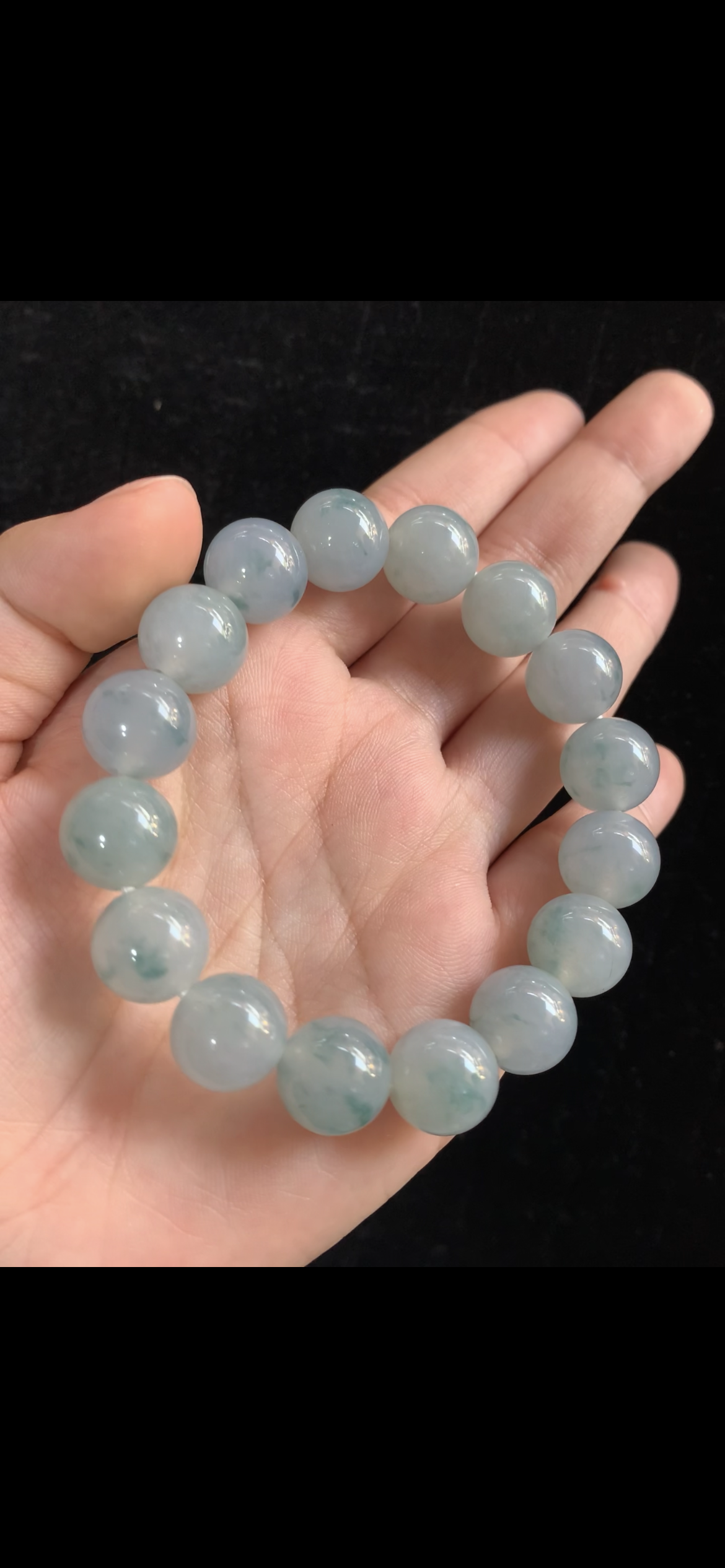 Icy Pale Lavender Jade with Floating Blue-Green Blossom Inclusions Beaded Bracelet