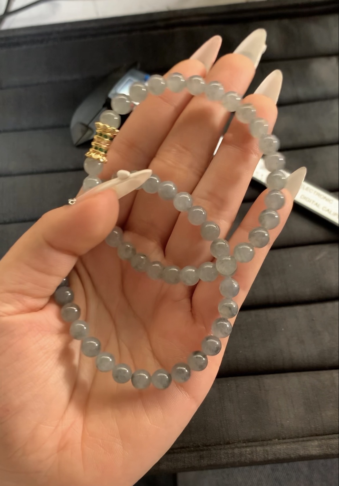 Gray Jade Beaded Bracelets with Decorative Clasps - Burmese Jadeite from Myanmar