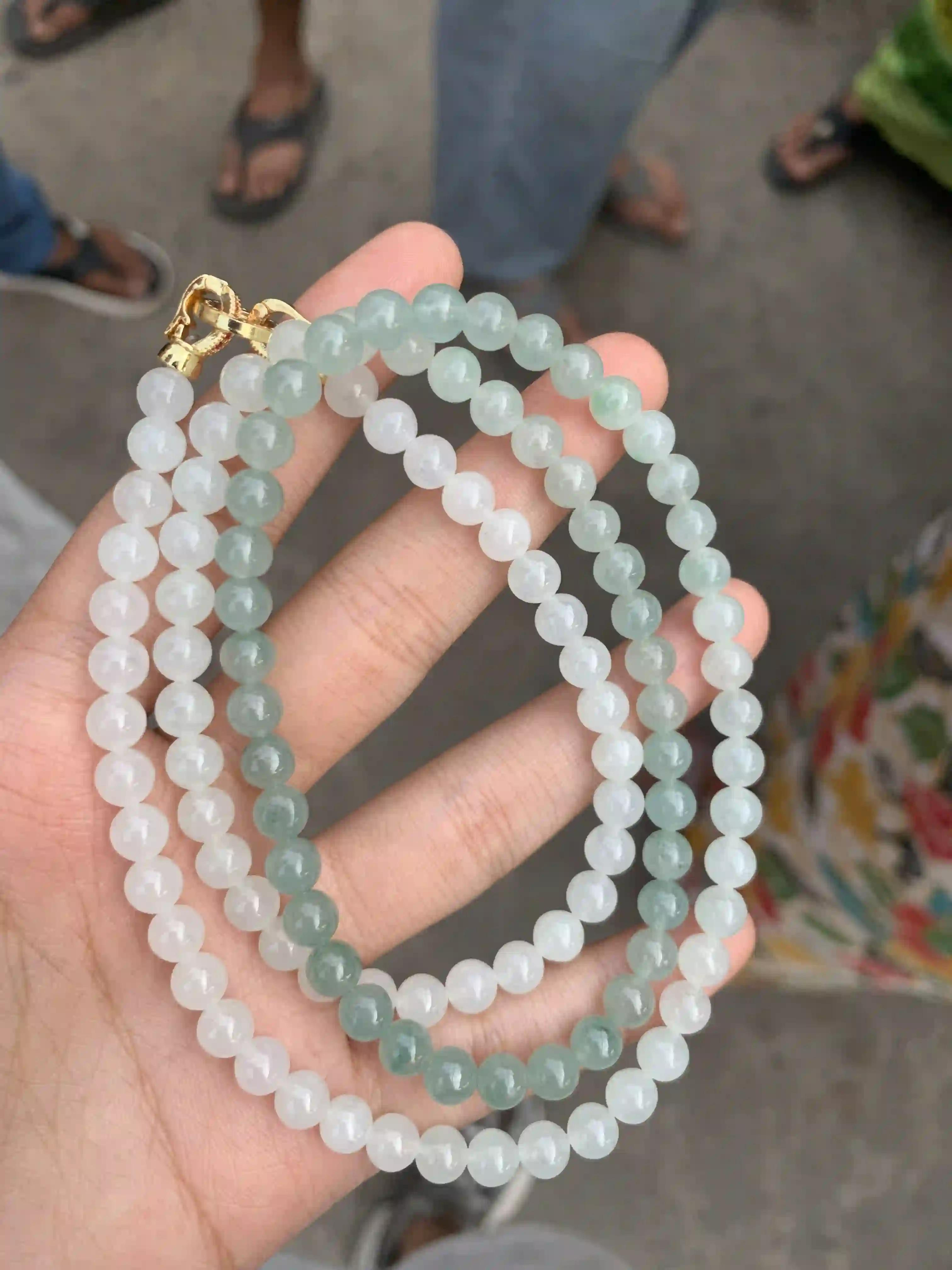 Natural Icy Blue Jade Bead Necklace, view 2 | Myanmar Jadeite reference #1800002