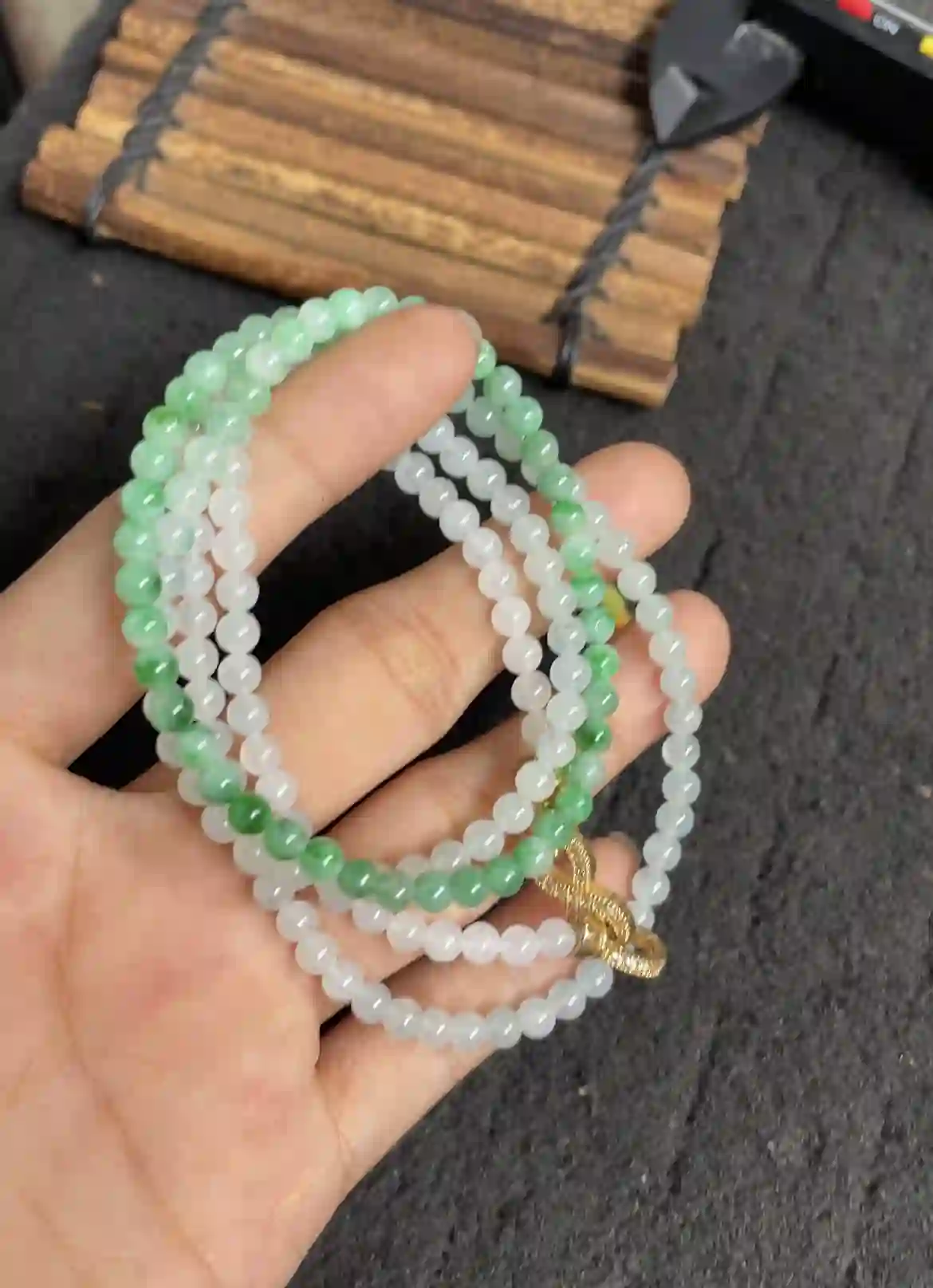 Natural Green & White Jadeite Beaded Necklace, view 2 | Myanmar Jadeite reference #2430008