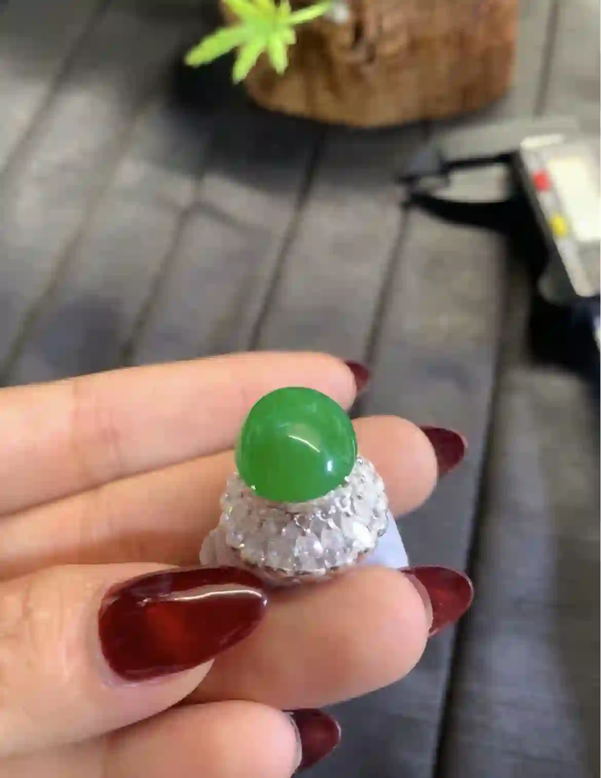 Rich Green Jade Cabochon Ring | Myanmar Jadeite reference #2790005