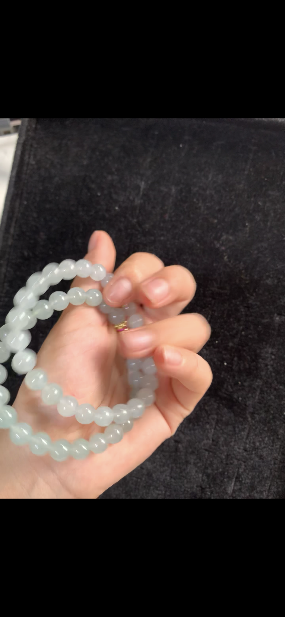 Pair of Icy Pale Celadon Jade Beaded Bracelets — Matching Set