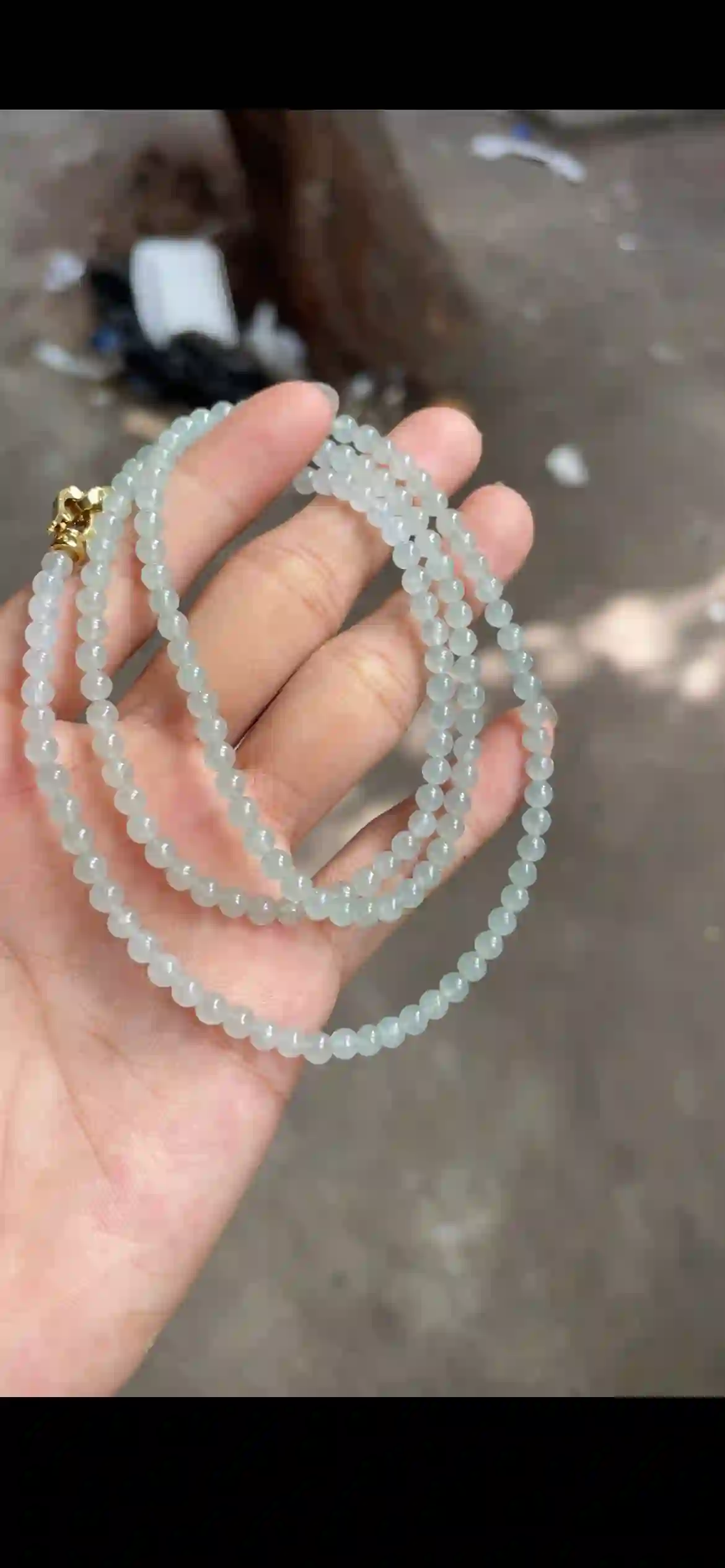 Icy Milky Pale Green Jadeite Fine Bead Necklace, view 2 | Myanmar Jadeite reference #11160001