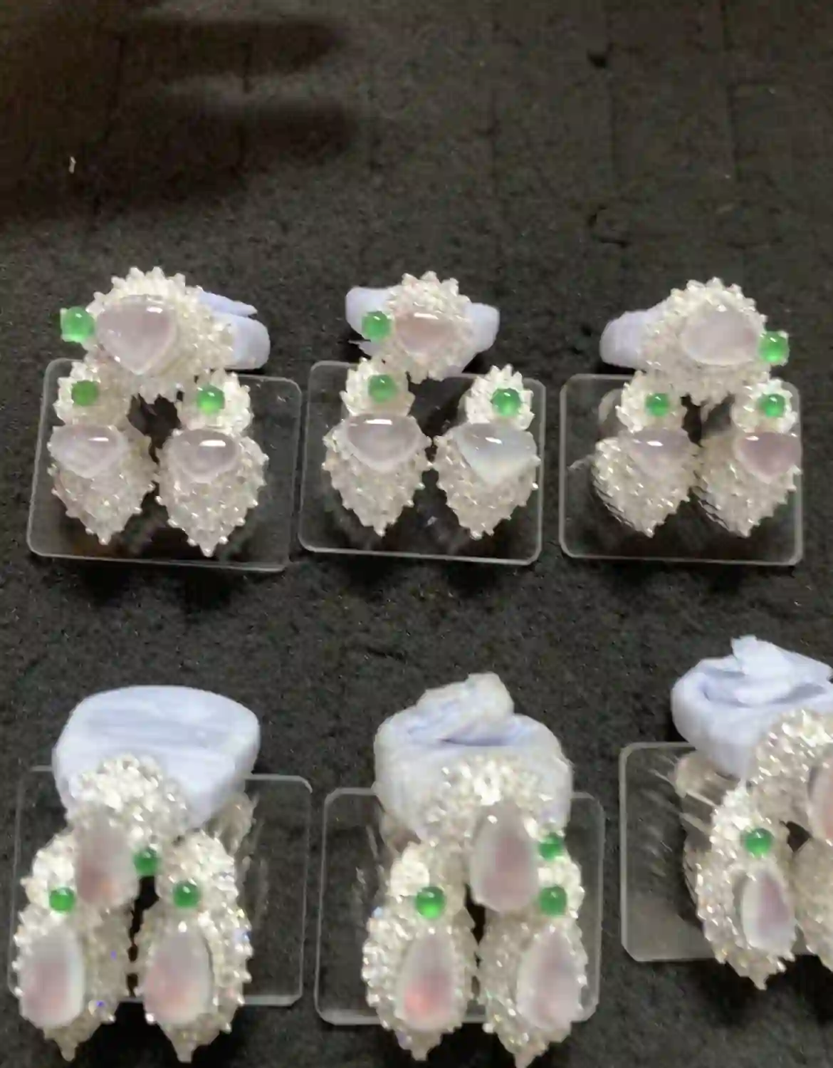 Icy Jade Jewelry Set with Green Accents, view 2 | Myanmar Jadeite reference #2160001
