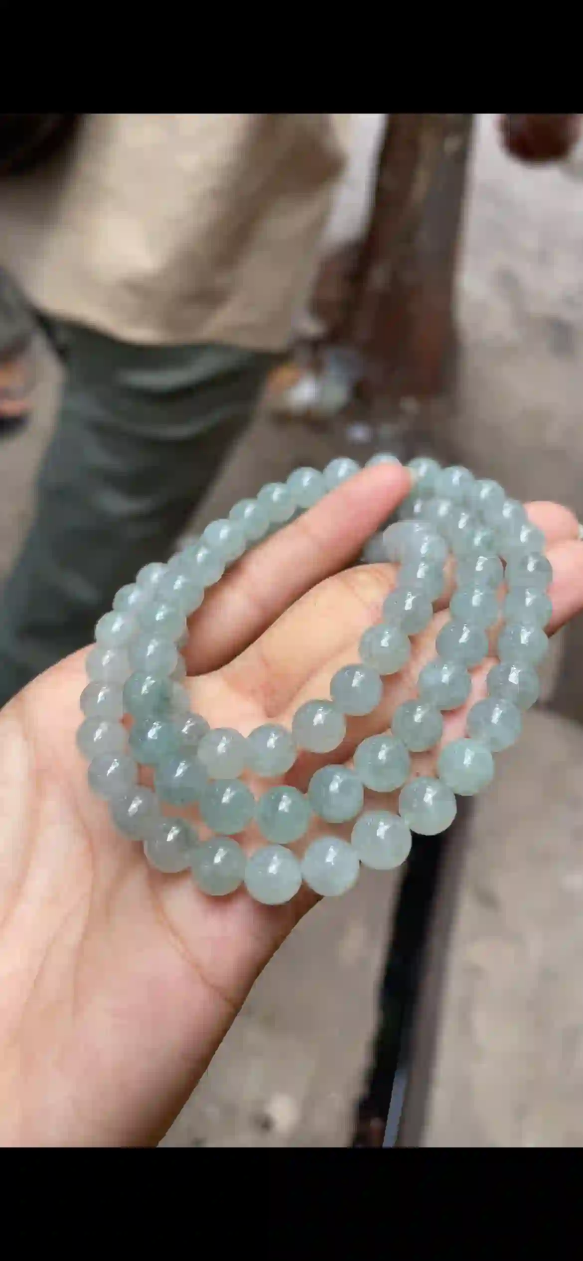  Icy Light Blue‑Green Floating Pattern Jadeite Multi‑Loop Strand, view 2 | Myanmar Jadeite reference #9810001