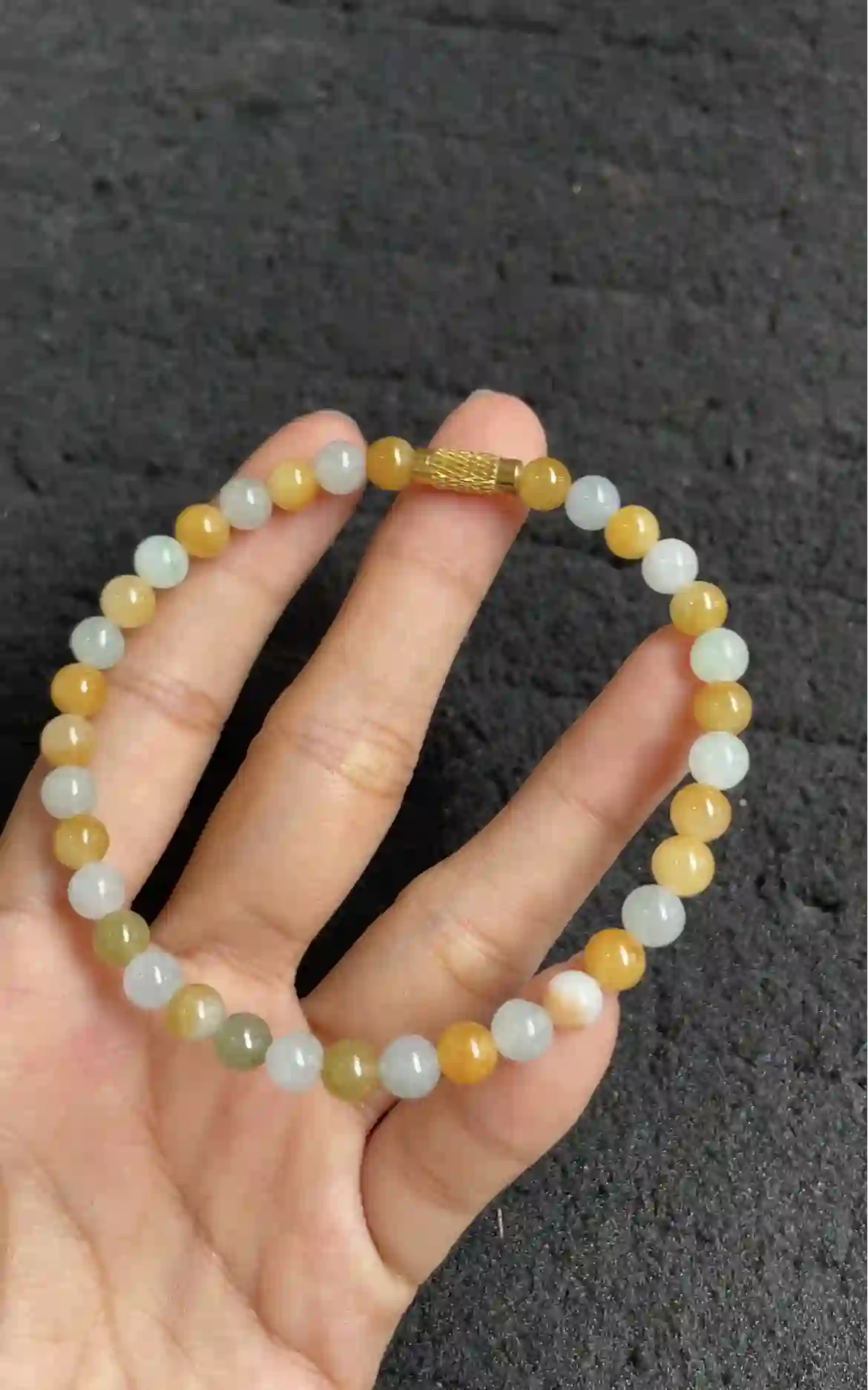 Natural Yellow & White Jade Beaded Bracelet | Myanmar Jadeite reference #2310001