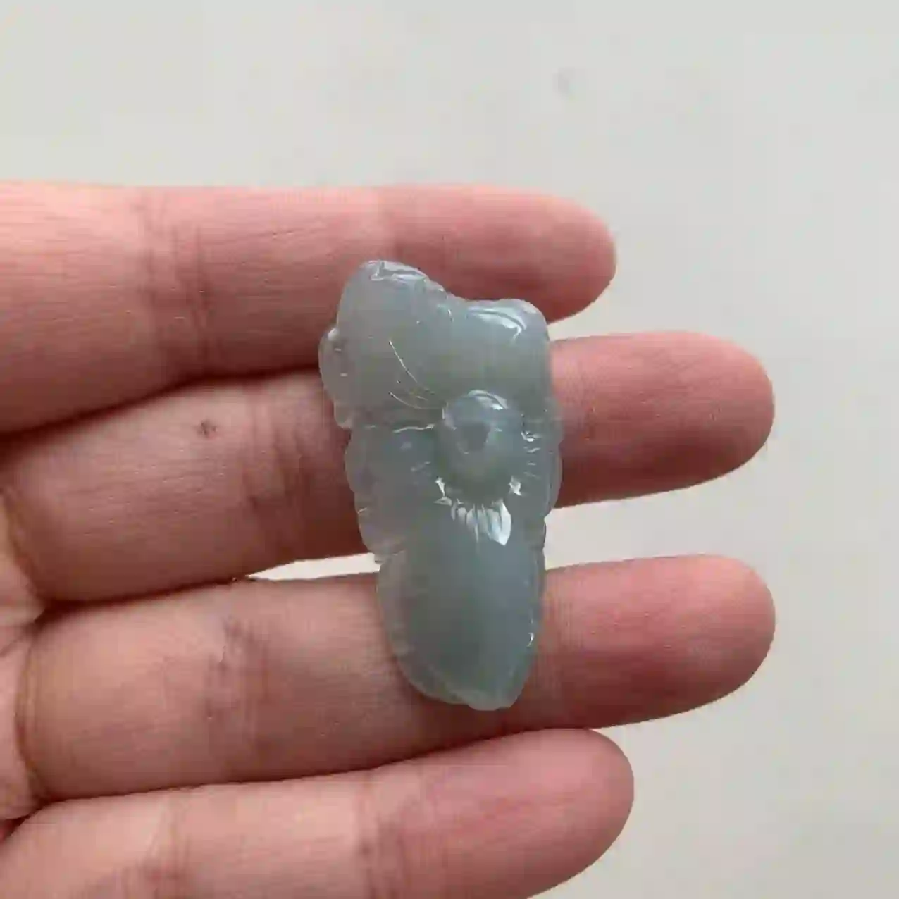   Icy Jade Pendant with Goldfish and Lotus Carving | Myanmar Jadeite reference #2100004