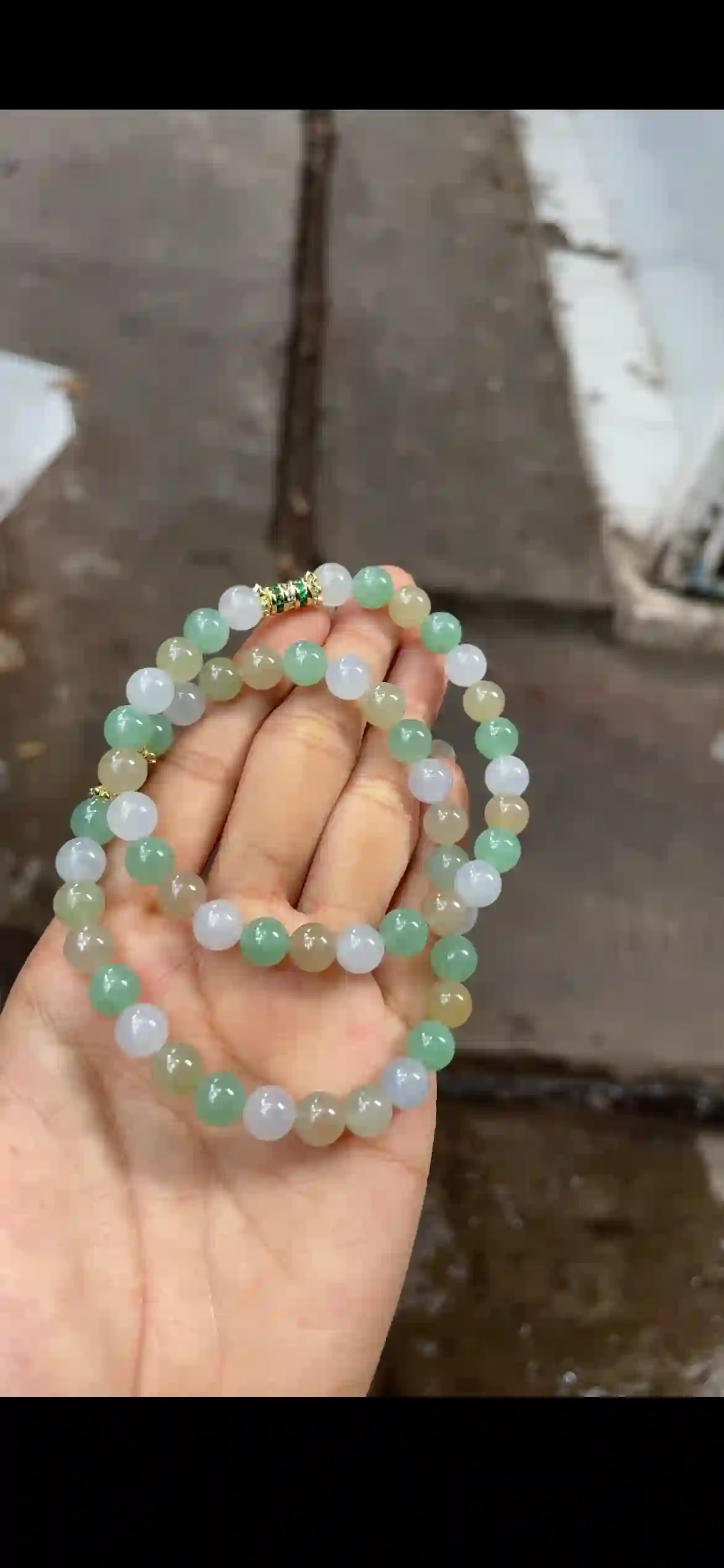 Tri‑Tone Green, Honey‑Yellow & Icy White Jade Double‑Strand Bracelet | Myanmar Jadeite reference #14400001