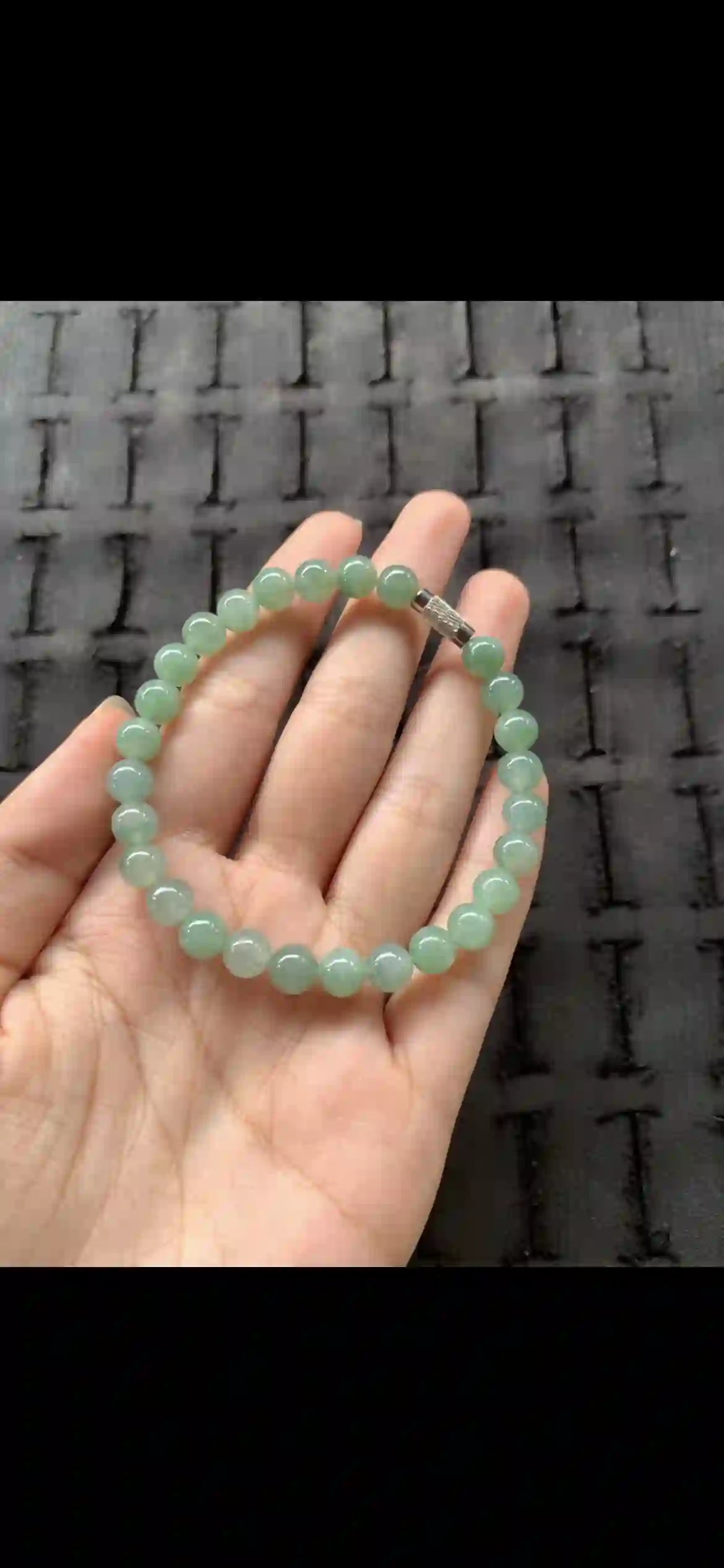 Fine Icy Pale Green Jadeite Beaded Bracelet with Silver Accent | Myanmar Jadeite reference #24240001